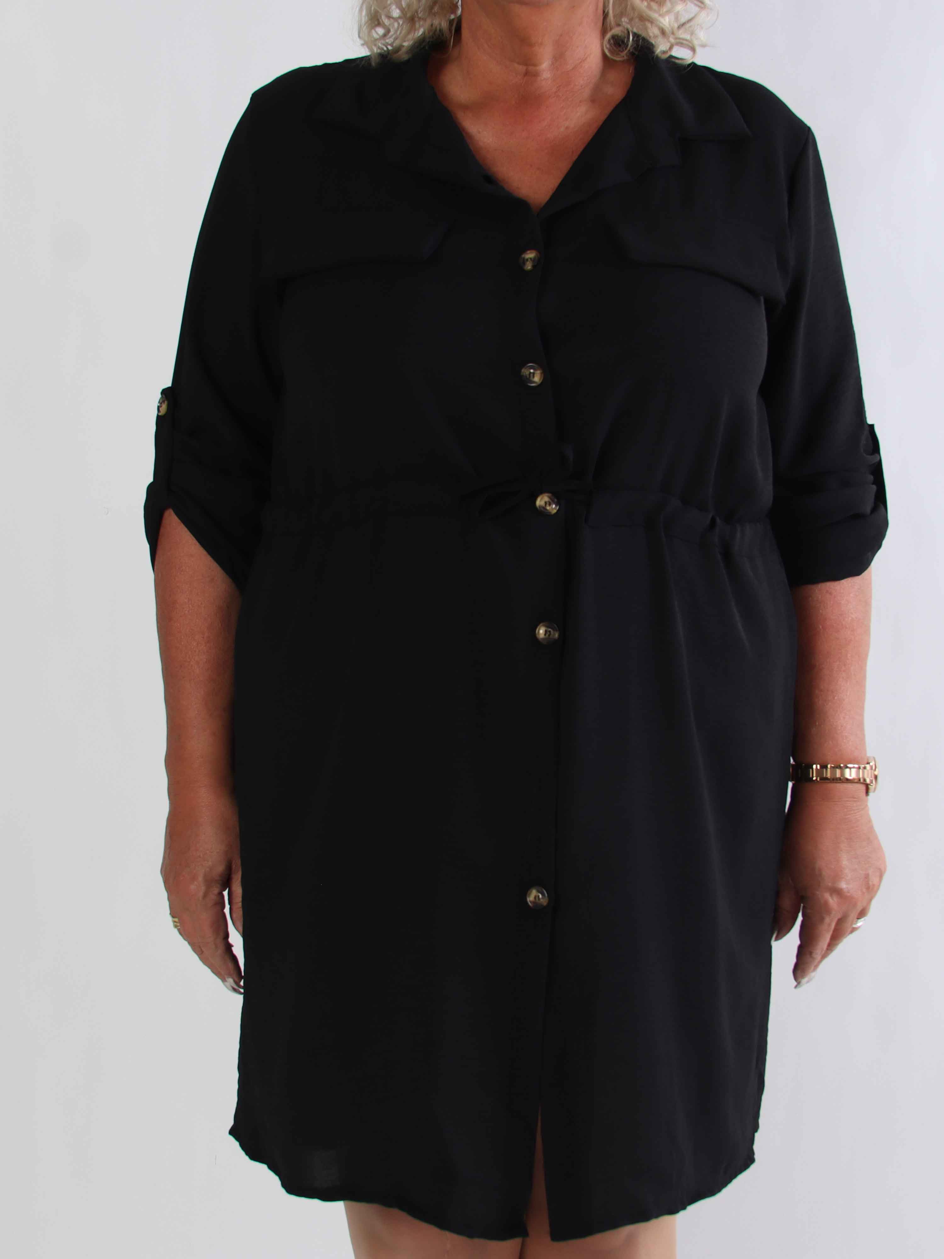 Baretta - Sød plus size skjortekjole med bindebånd i taljen