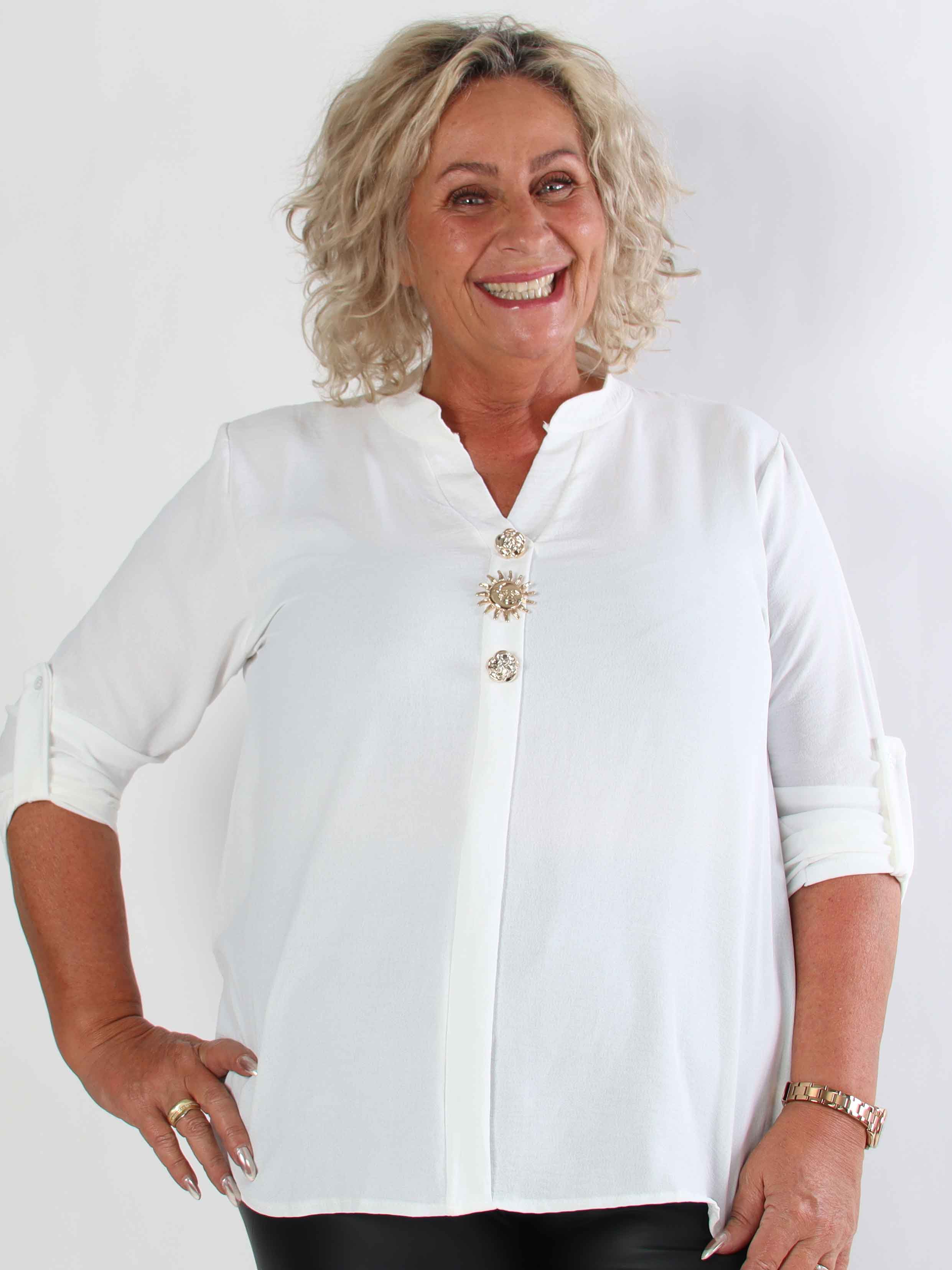 Bekka - Plus size skjorte i viskose med guld knapper og broche