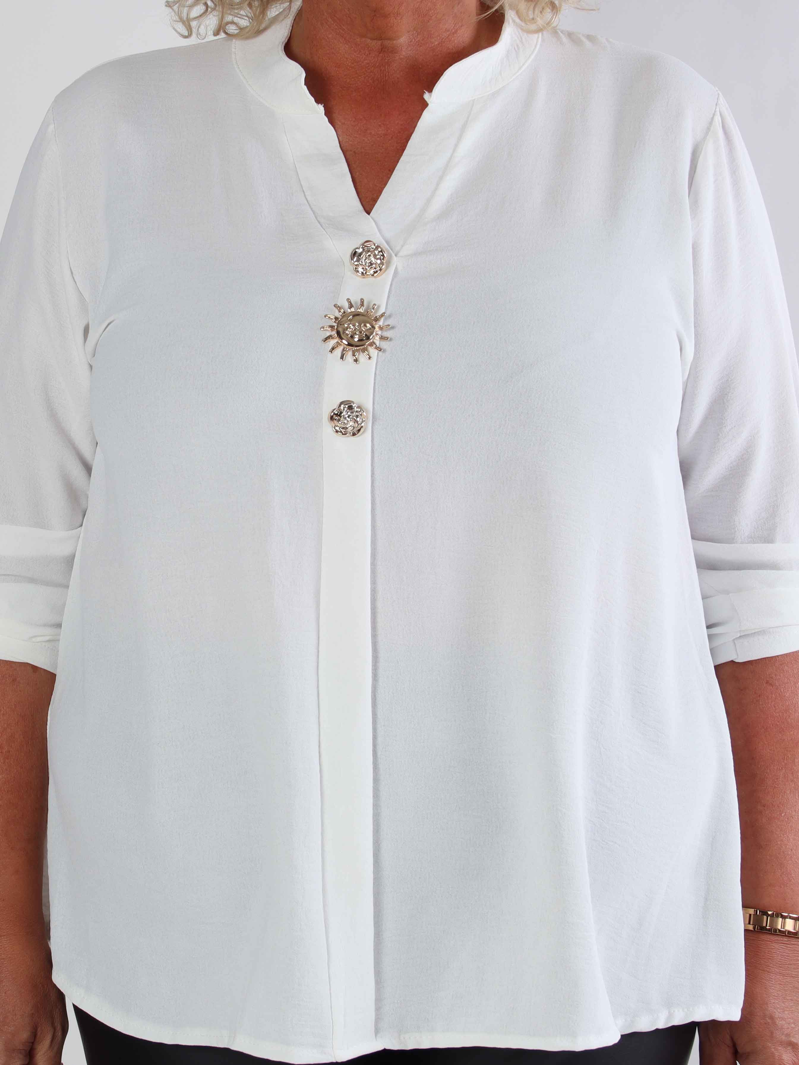 Bekka - Plus size skjorte i viskose med guld knapper og broche