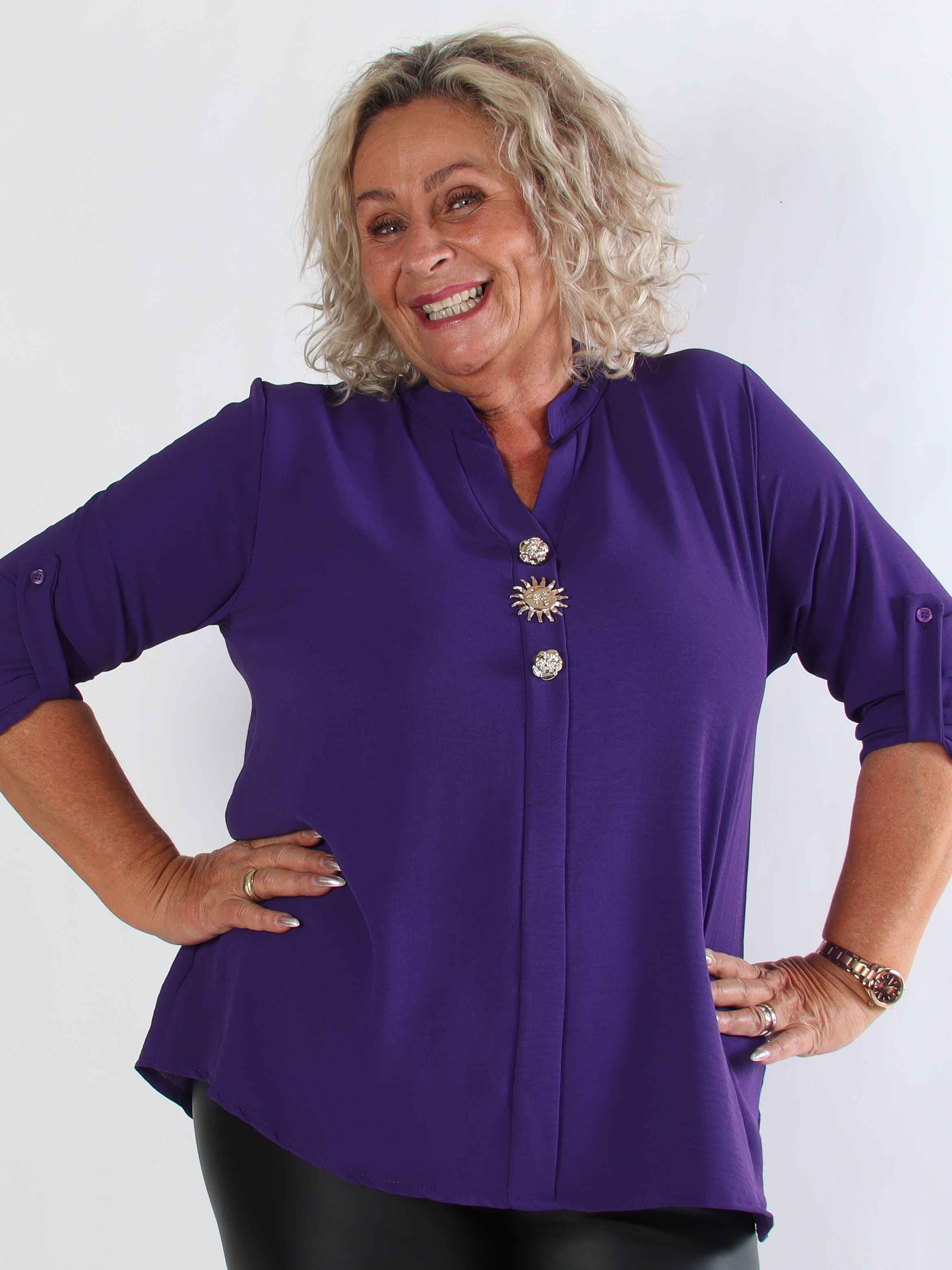 Bekka - Plus size skjorte i viskose med guld knapper og broche