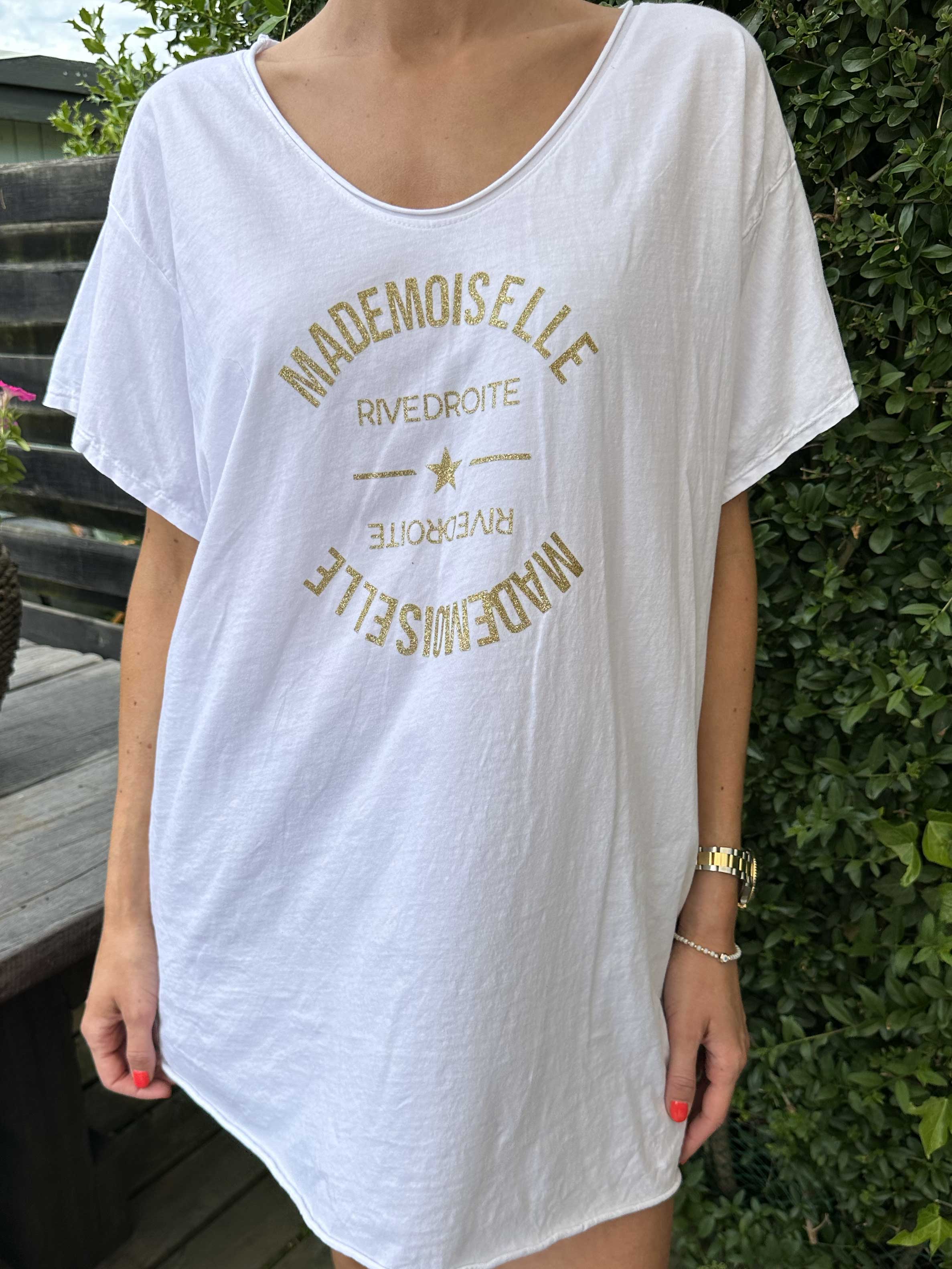 Bella - T-shirt med guld tekst foran