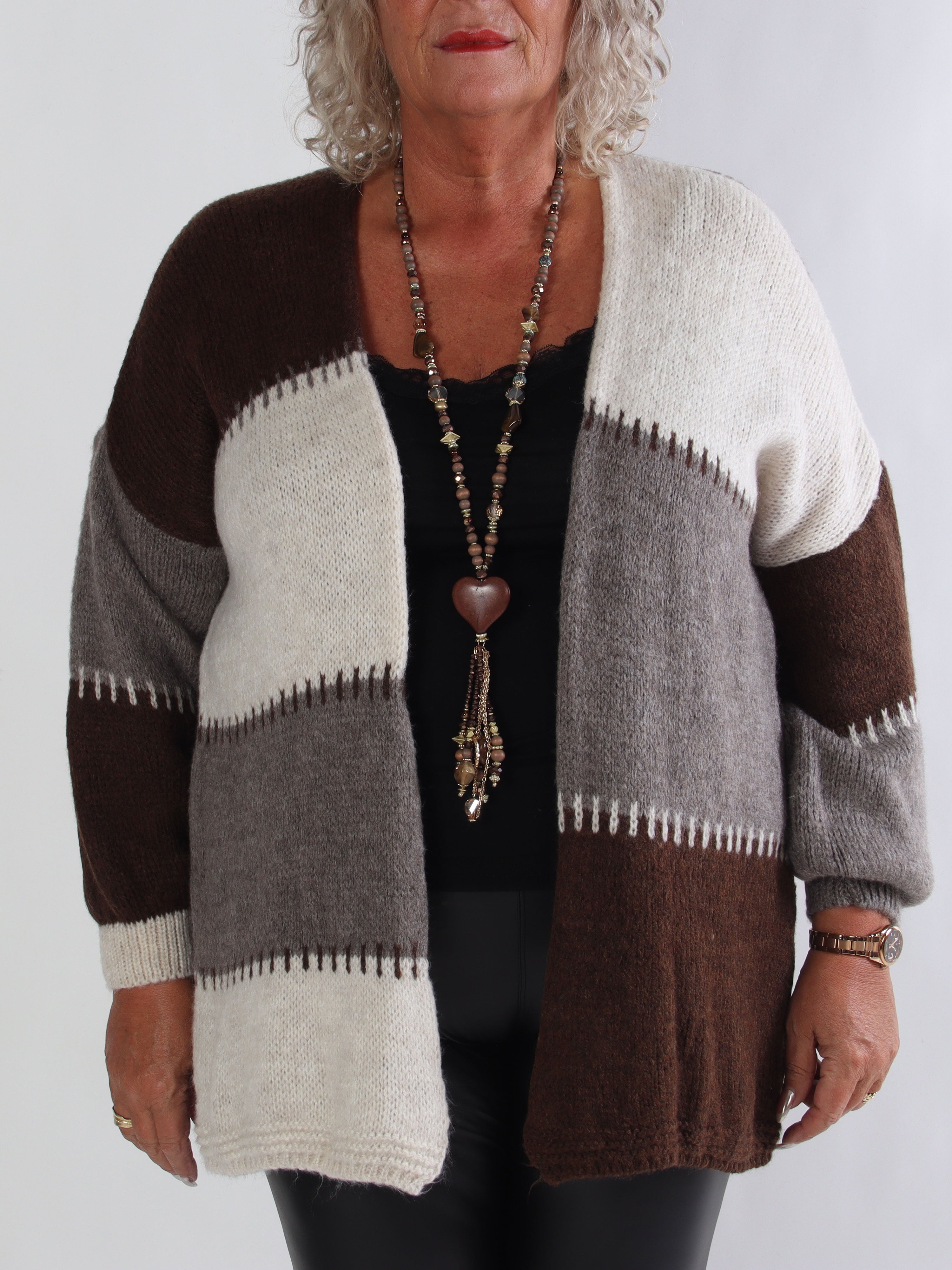 Belis - Flerfarvet ternet plus size strikcardigan