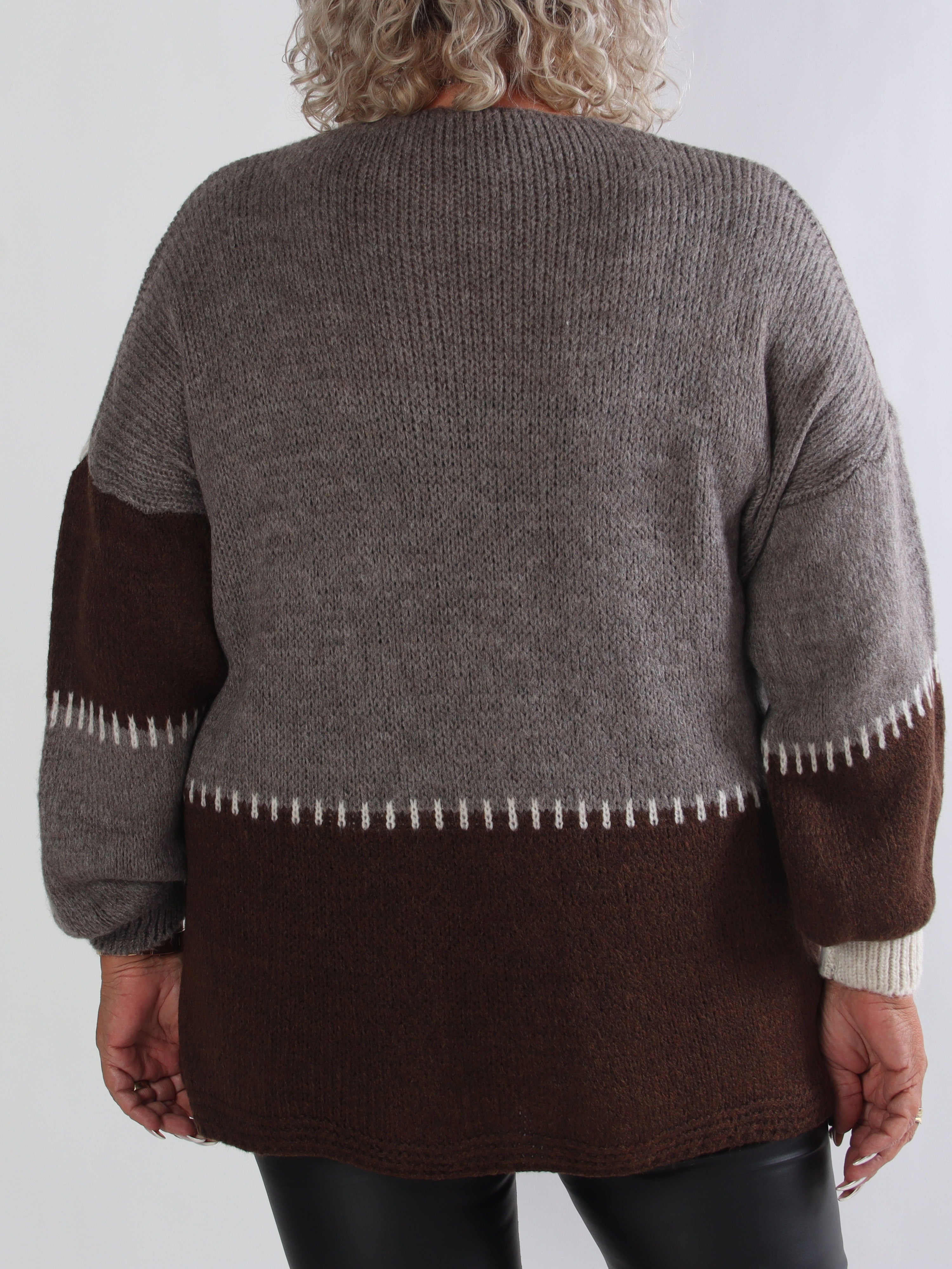 Belis - Flerfarvet ternet plus size strikcardigan