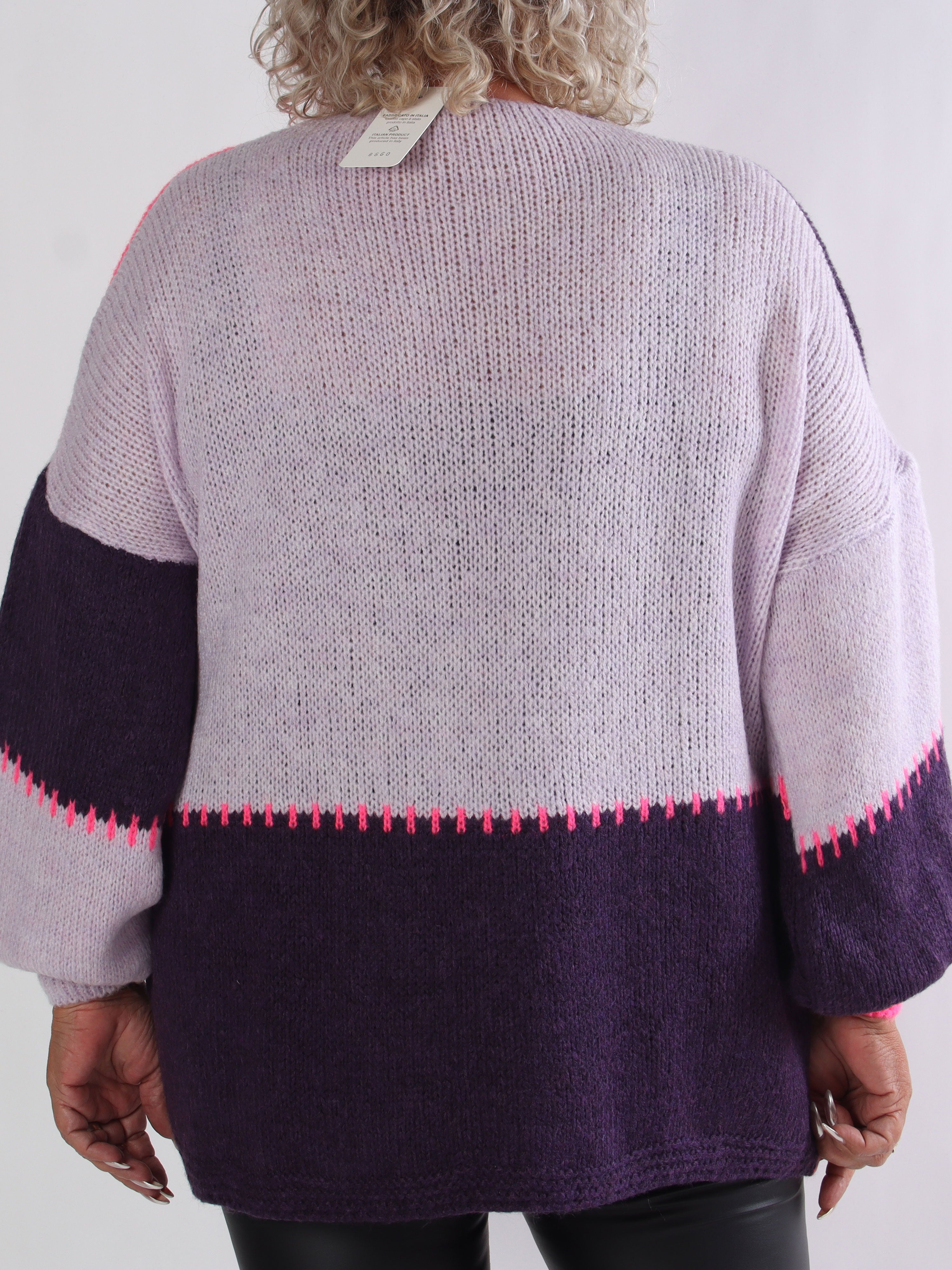 Belis - Flerfarvet ternet plus size strikcardigan