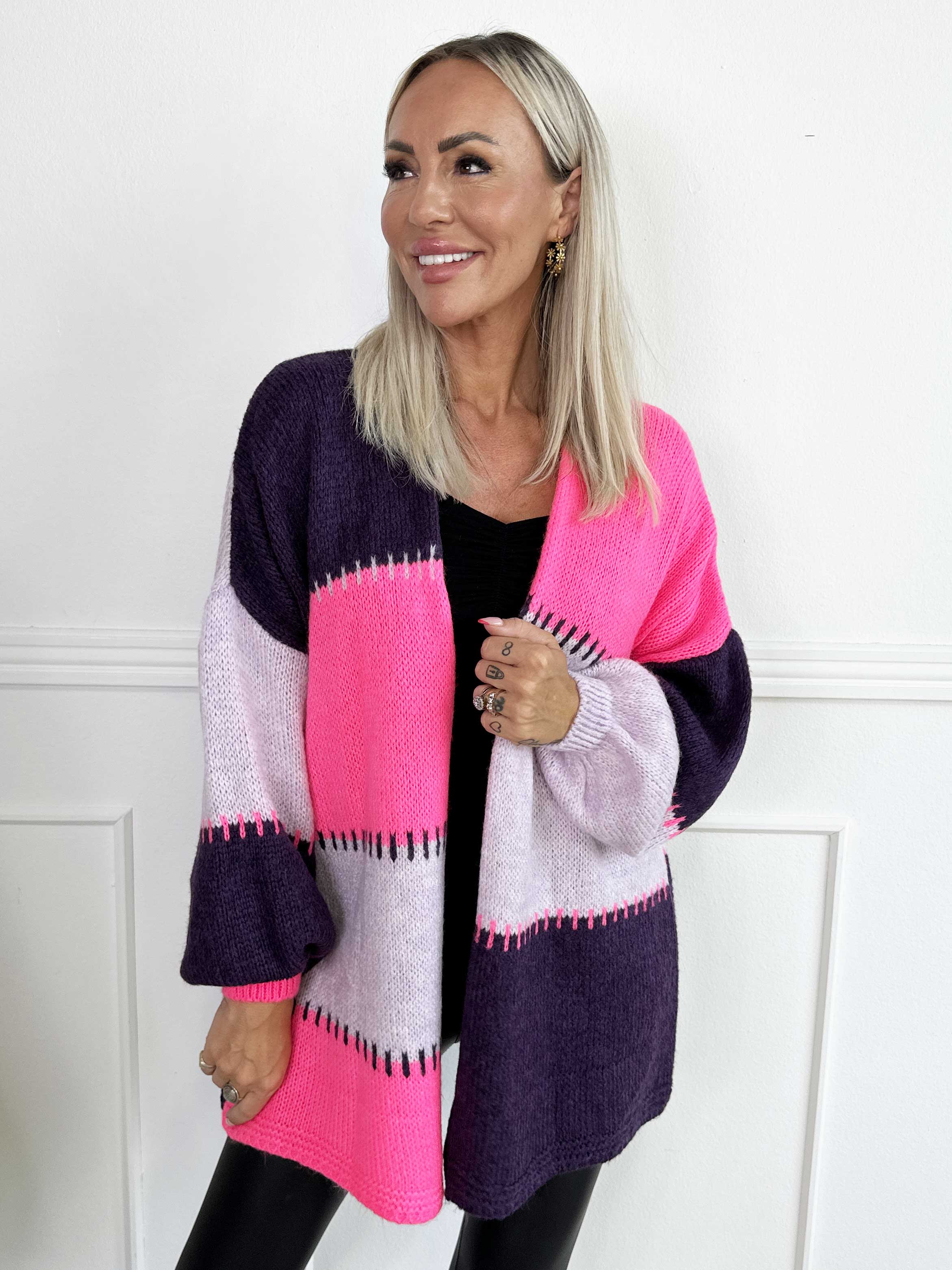 Belis - Flerfarvet ternet strikcardigan