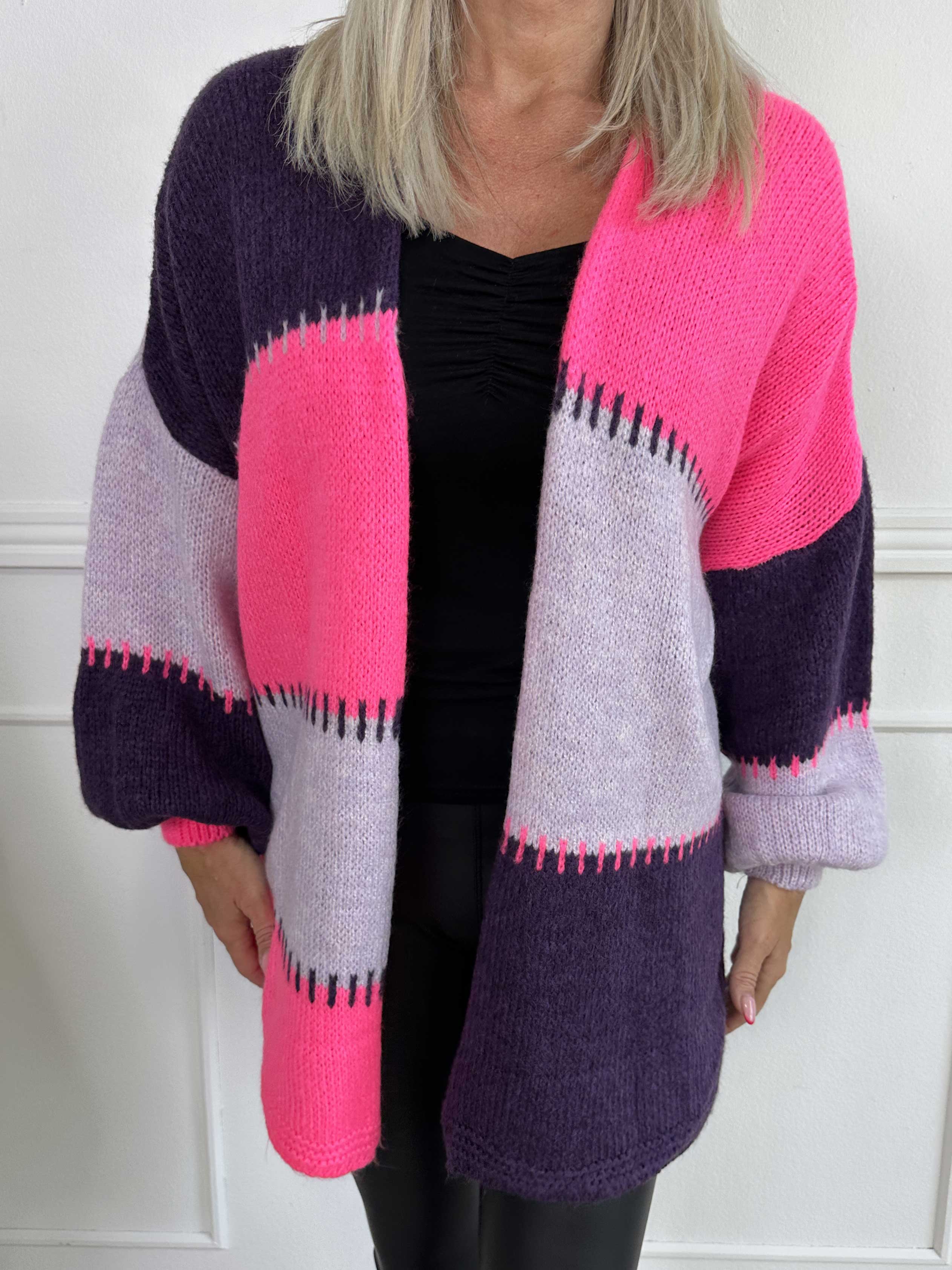 Belis - Flerfarvet ternet strikcardigan