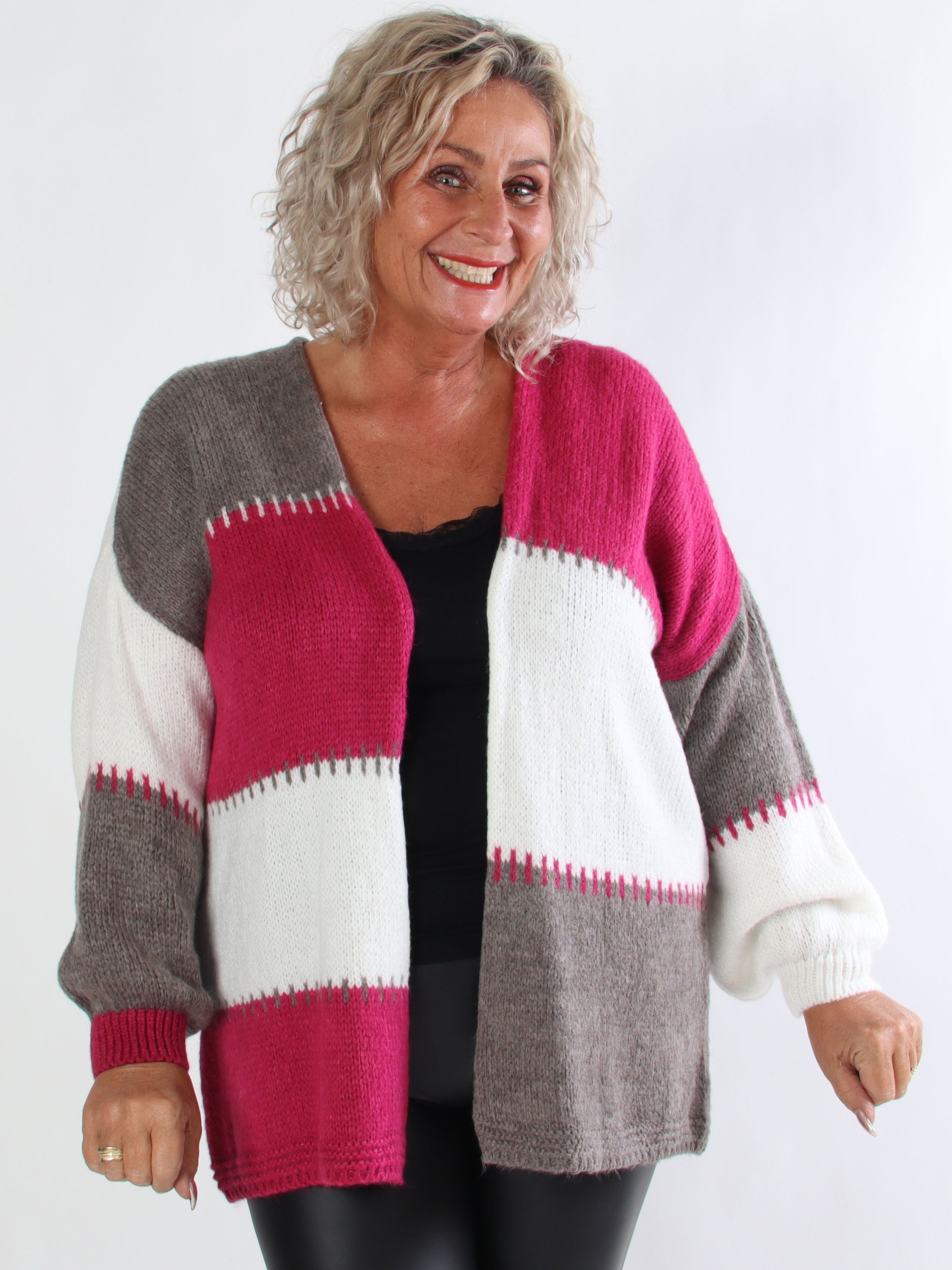 Belis - Flerfarvet ternet plus size strikcardigan