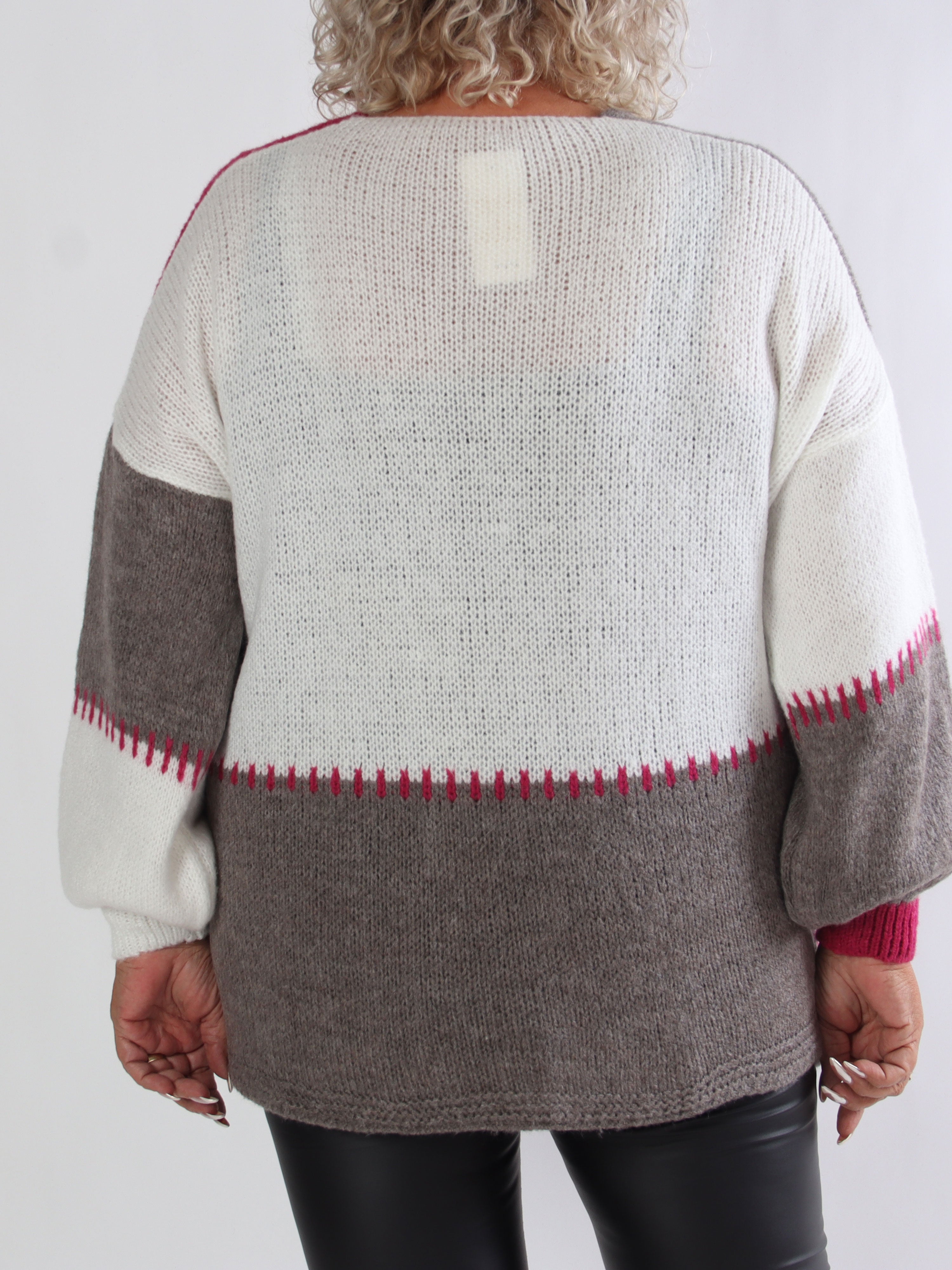 Belis - Flerfarvet ternet plus size strikcardigan