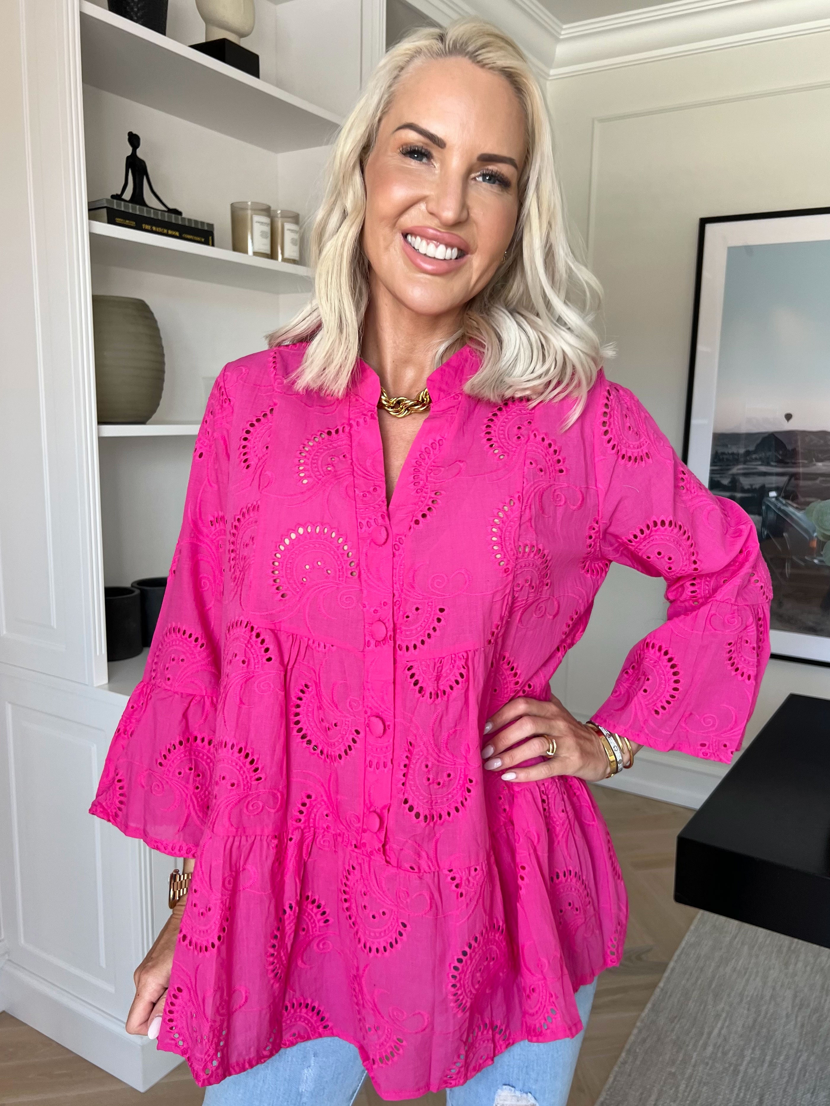 Benti Shirt - Tunika i viskose med broderie anglaise