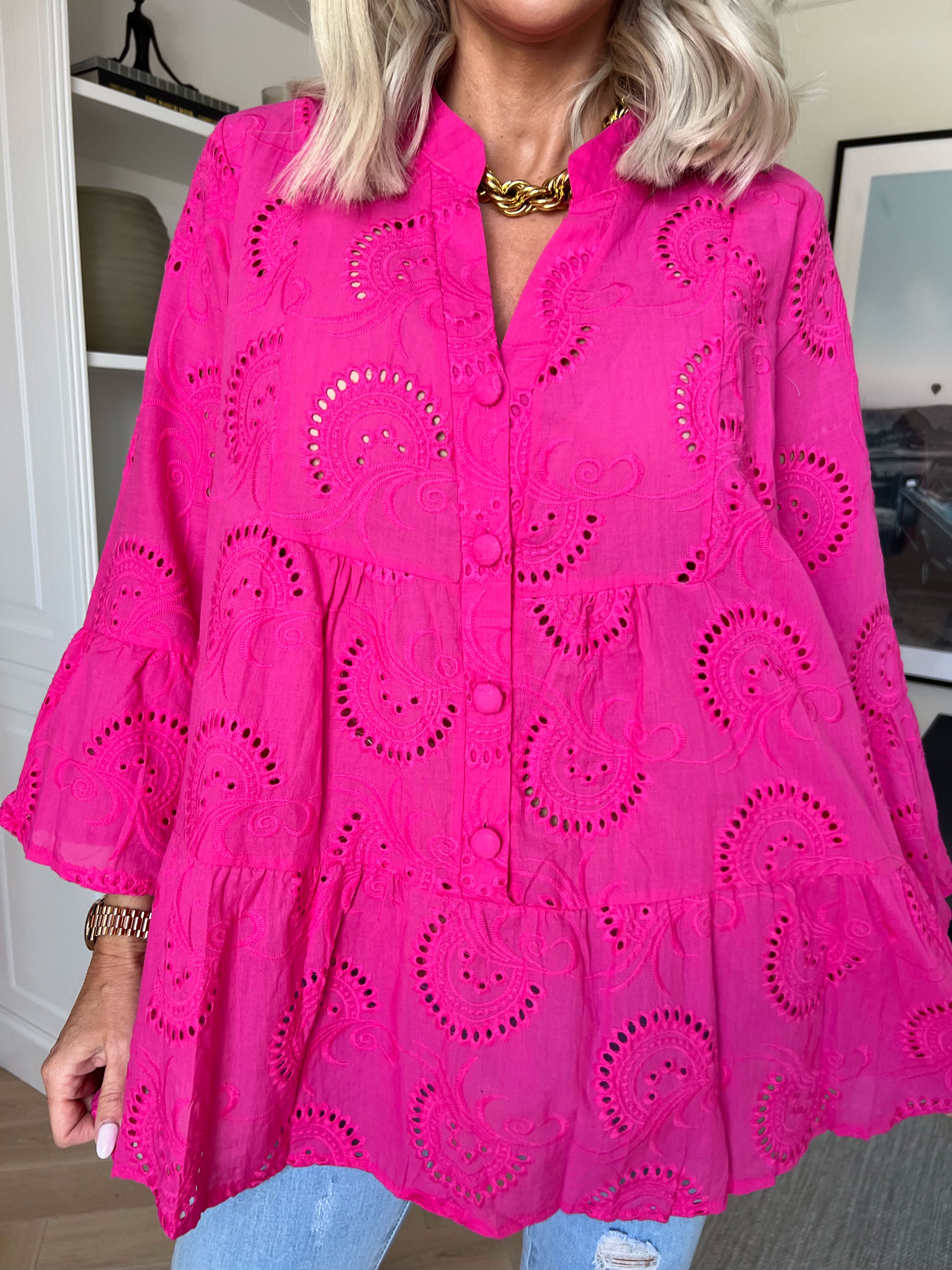 Benti Shirt - Tunika i viskose med broderie anglaise