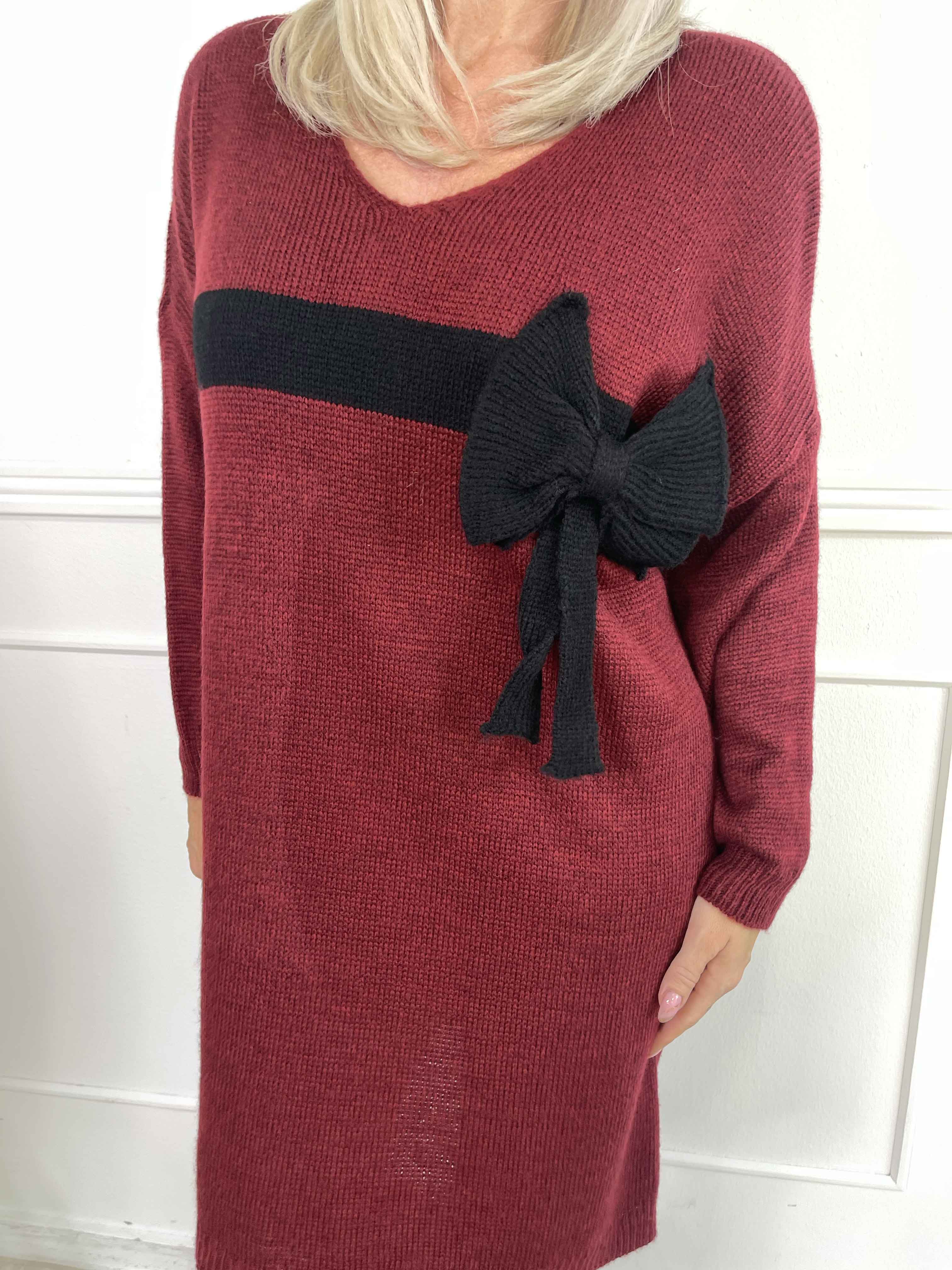 Berra - Strikkjole med bånd og sløjfe