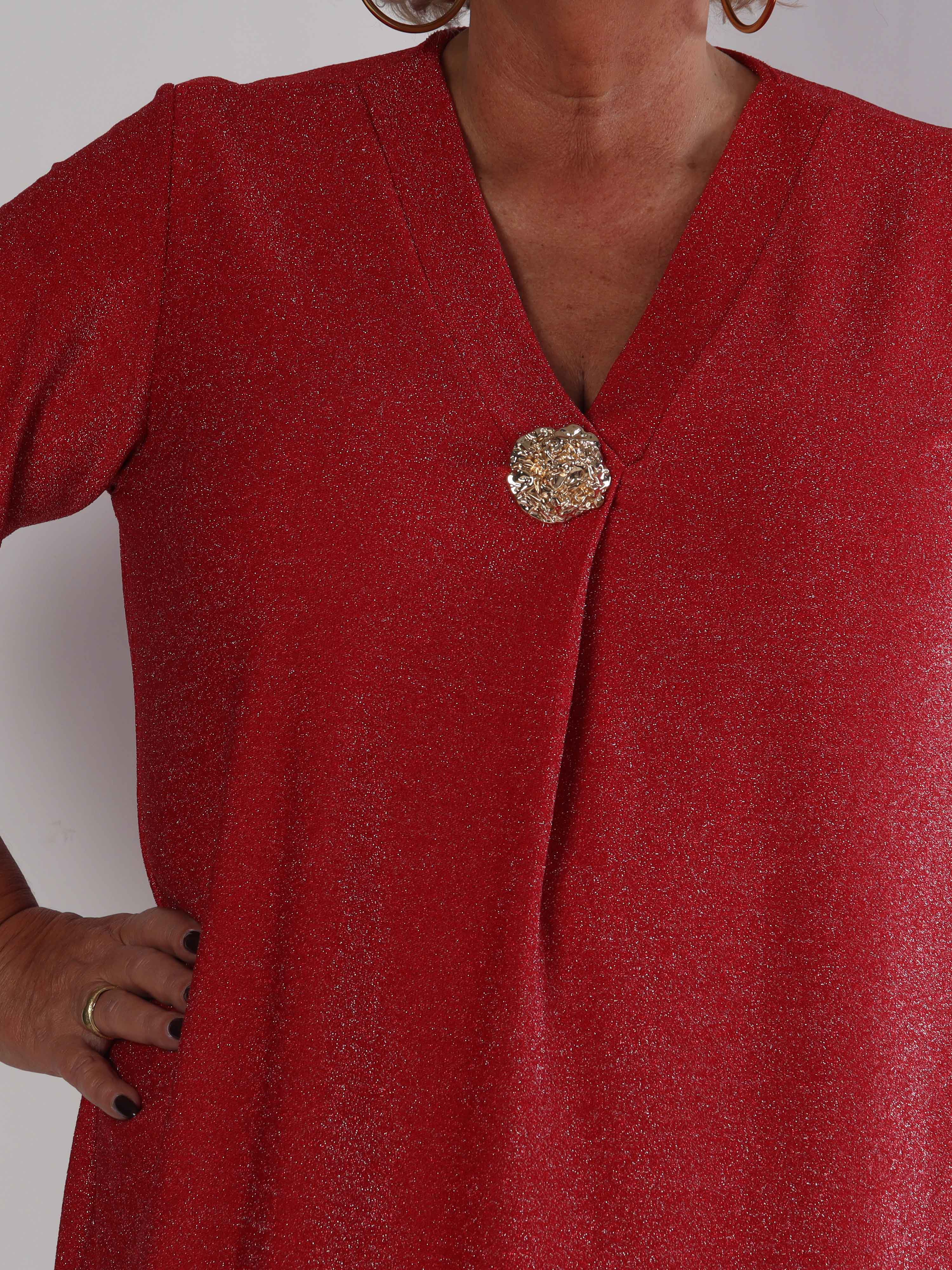 Betty - Sød glitrende plus size tunikakjole med guld broche