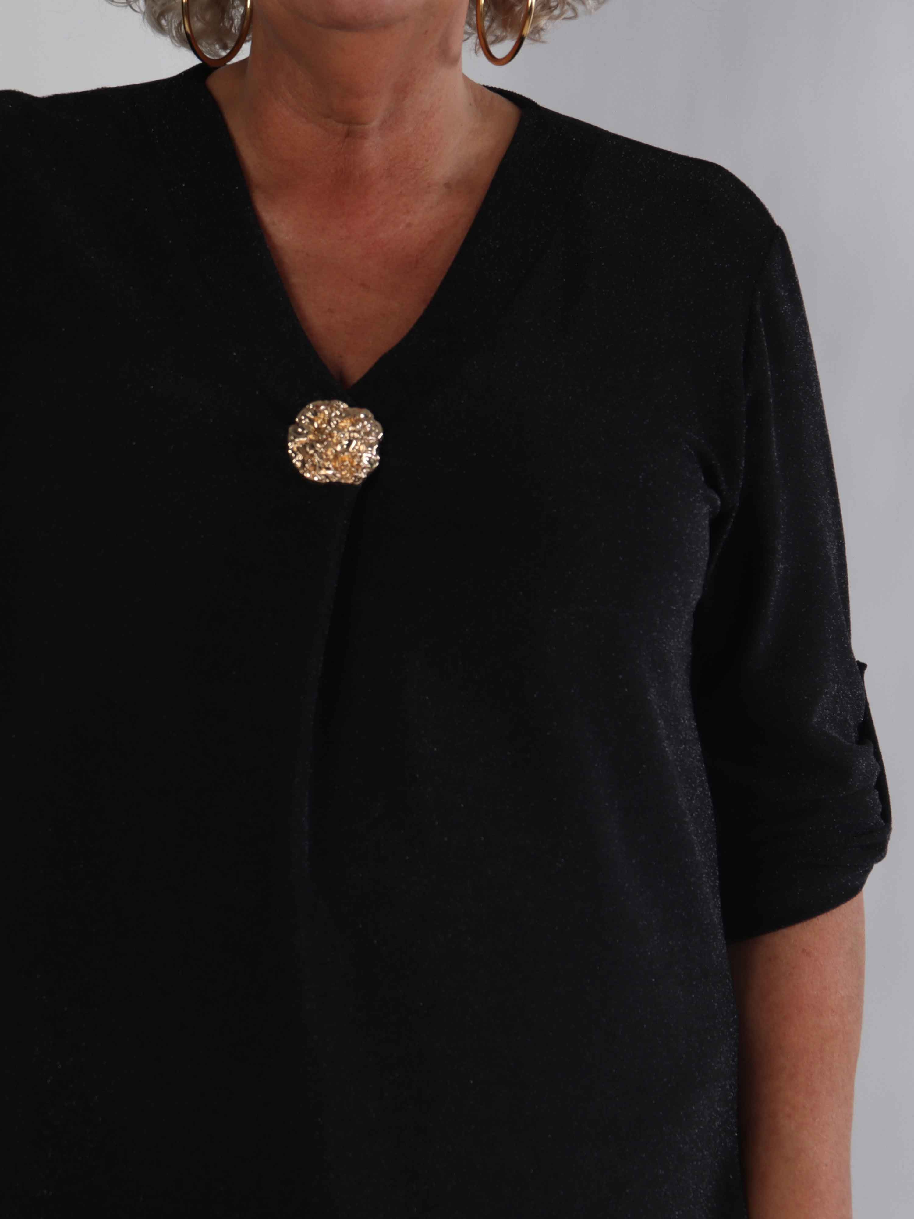 Betty - Sød glitrende plus size tunikakjole med guld broche