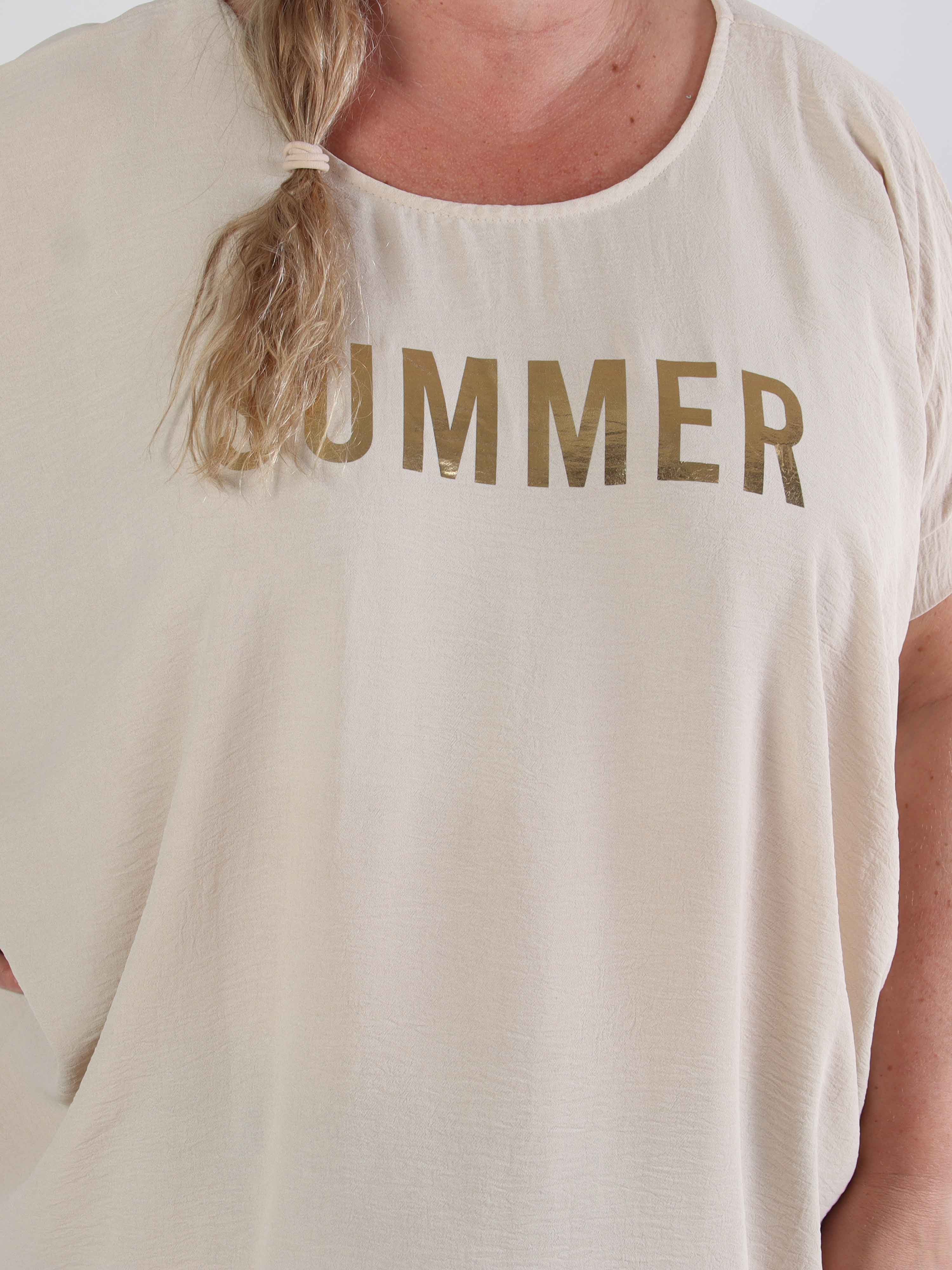 Bine - Sød plus size kjole i løs pasform med guld print på brystet