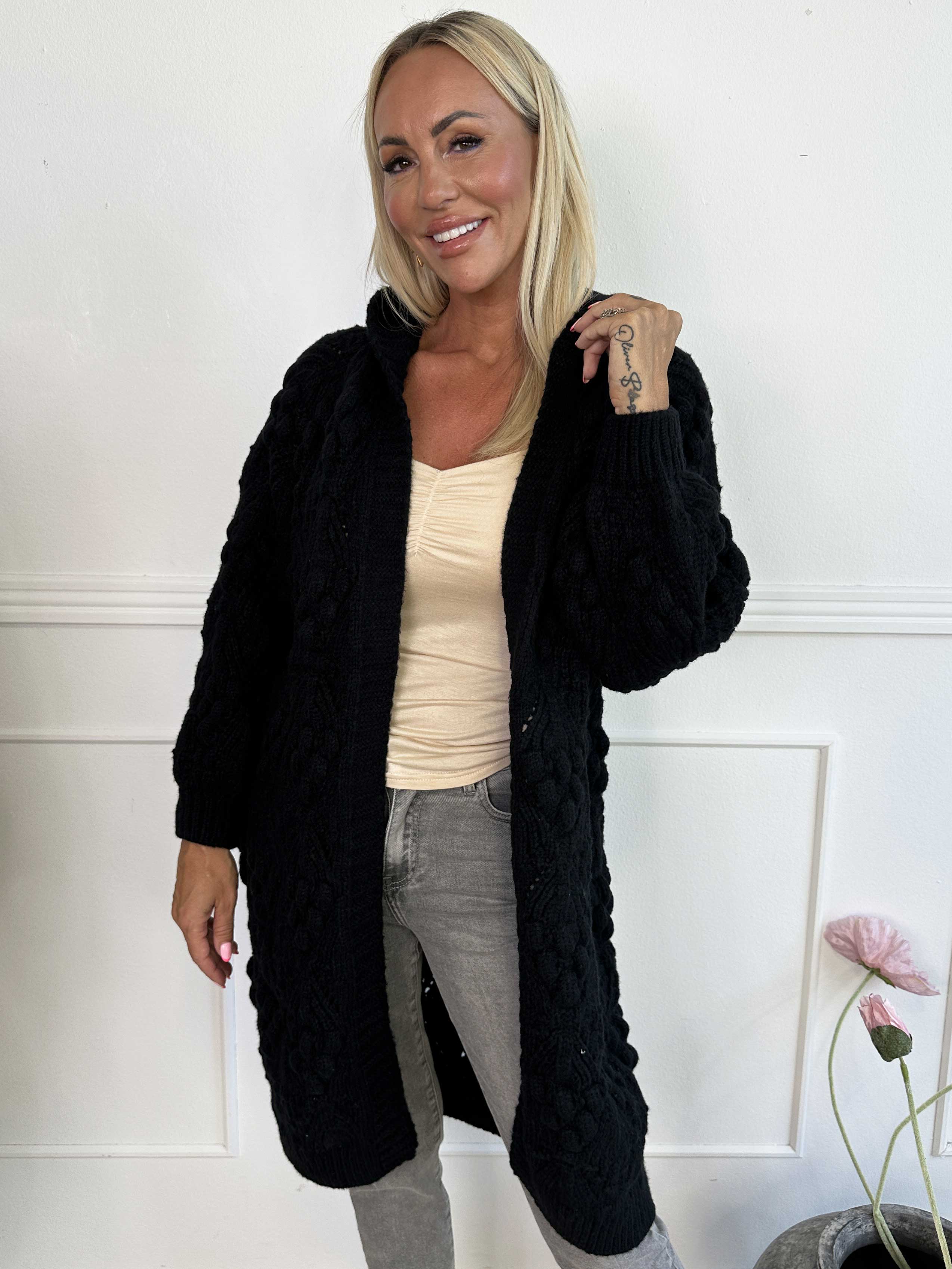 Cronia - Tyk lækker strikcardigan med hætte