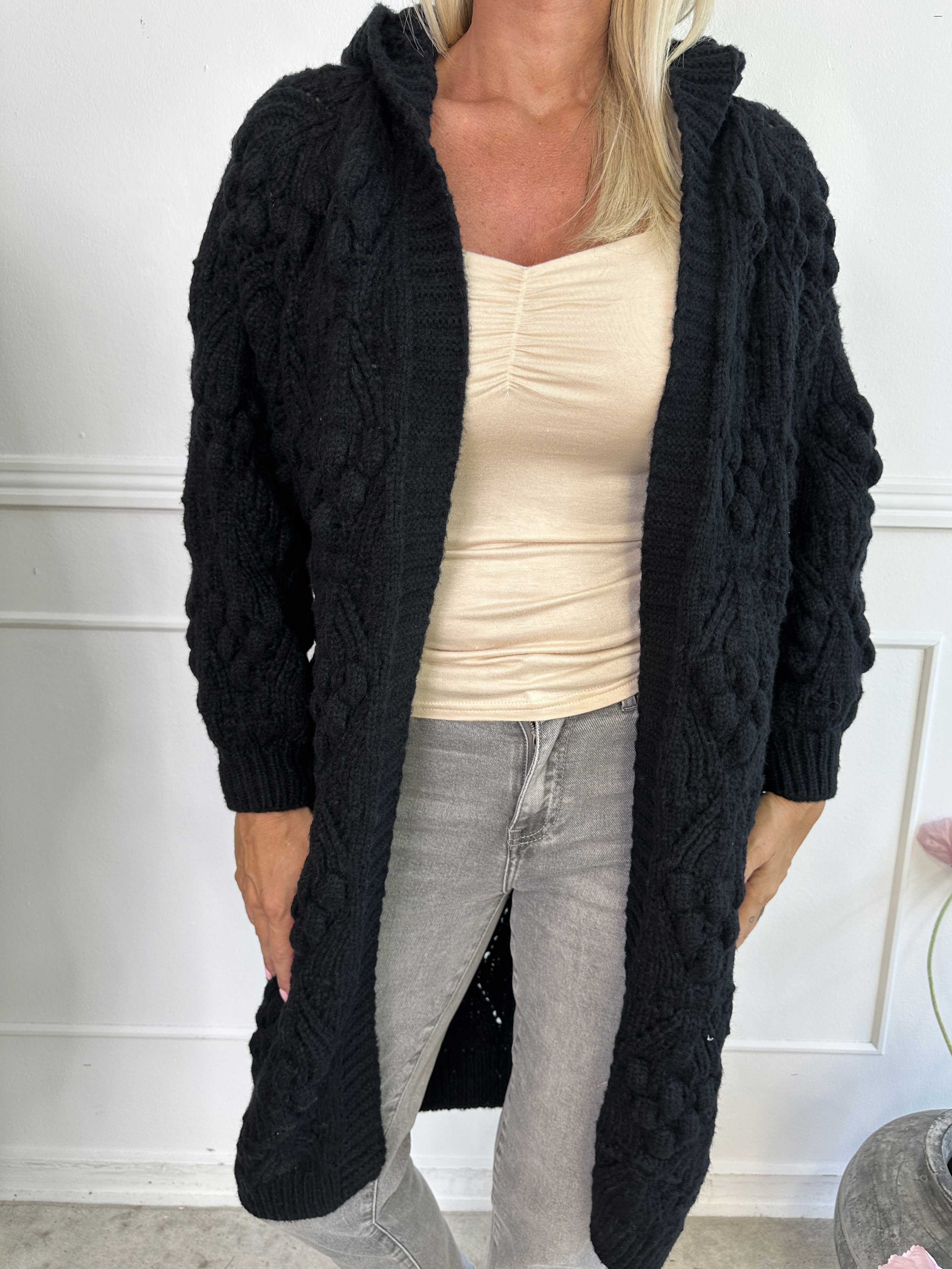 Cronia - Tyk lækker strikcardigan med hætte