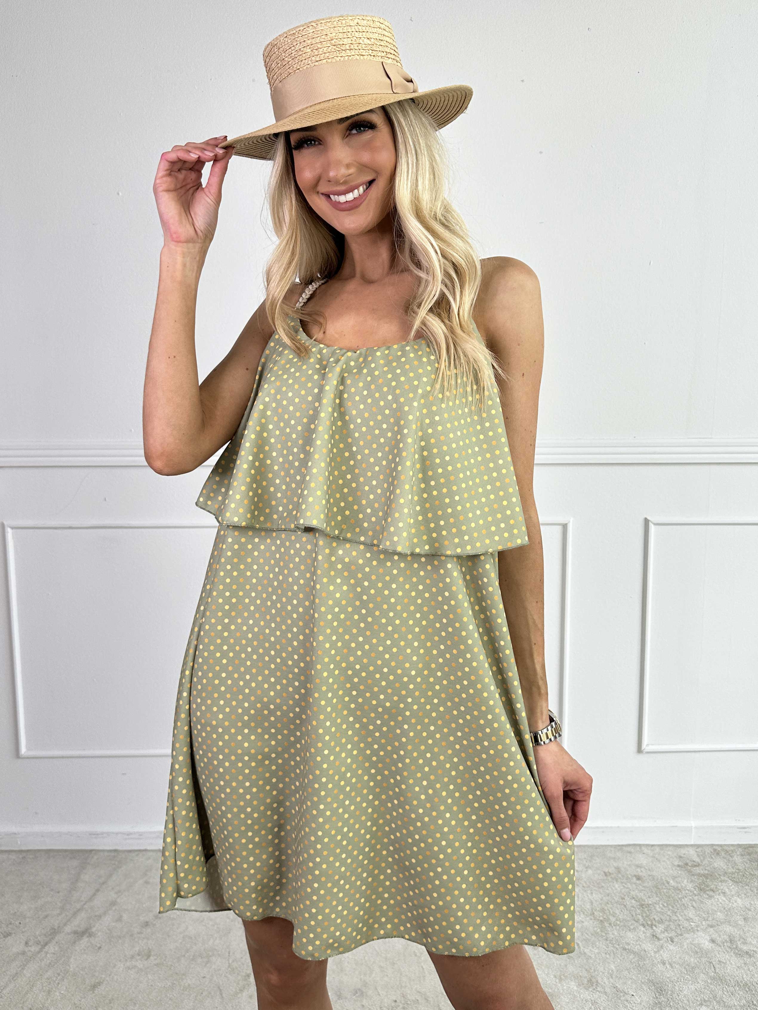 Blanca Dot - Prikket kjole med flæsekant og flettede stropper