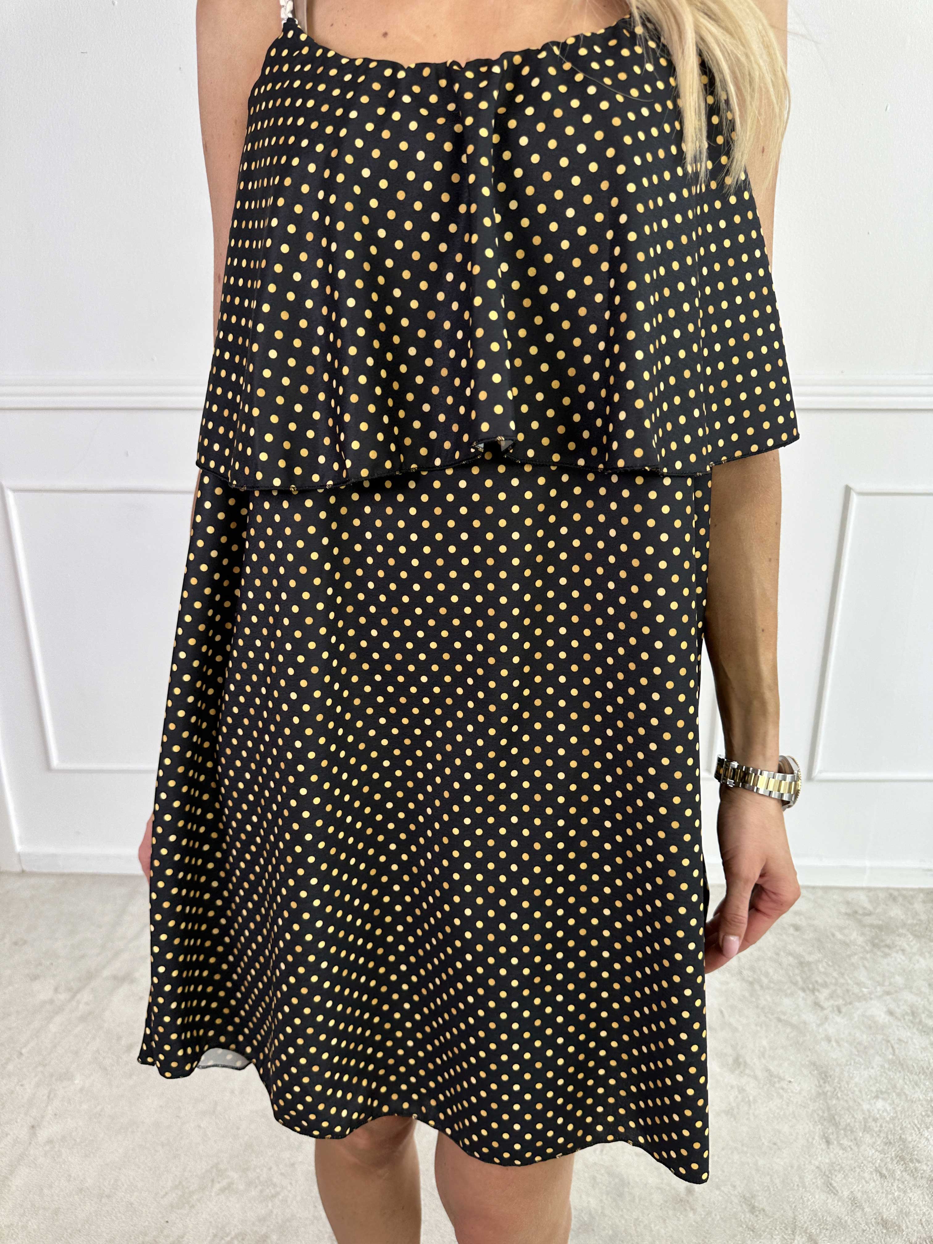 Blanca Dot - Prikket kjole med flæsekant og flettede stropper