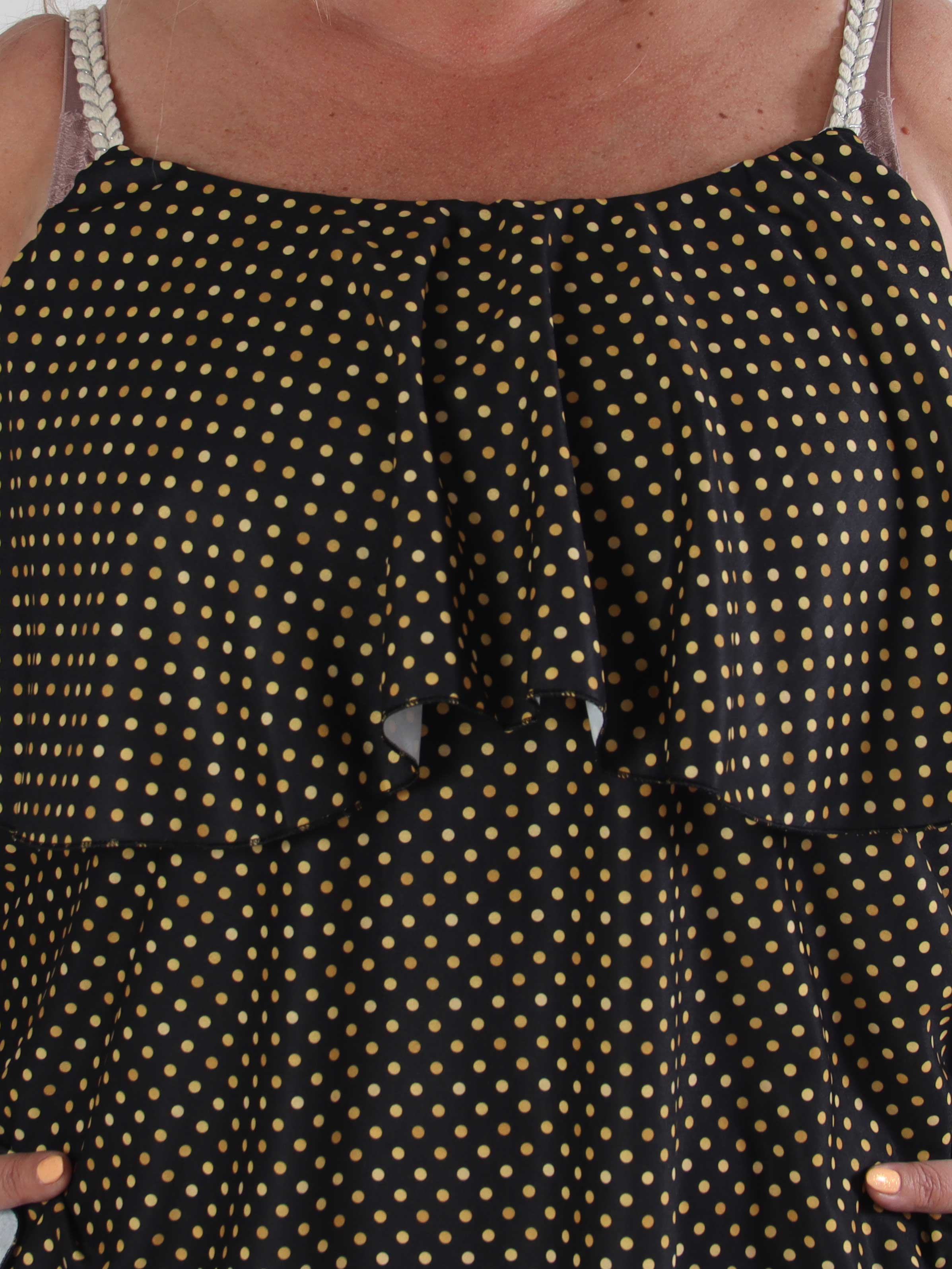 Blanca Dot Top - Prikket plus size top med flæsekant og flettede stropper