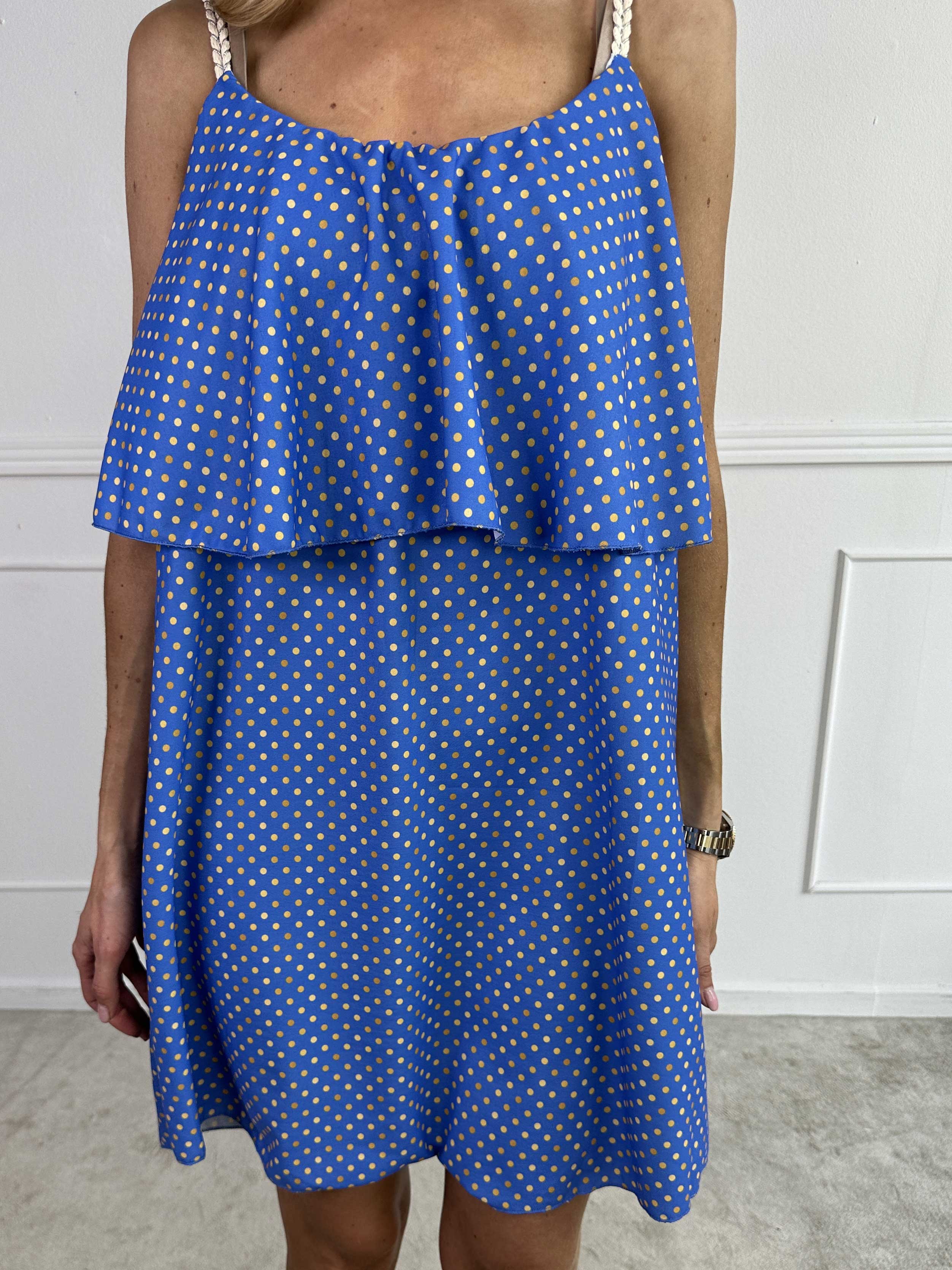 Blanca Dot - Prikket kjole med flæsekant og flettede stropper