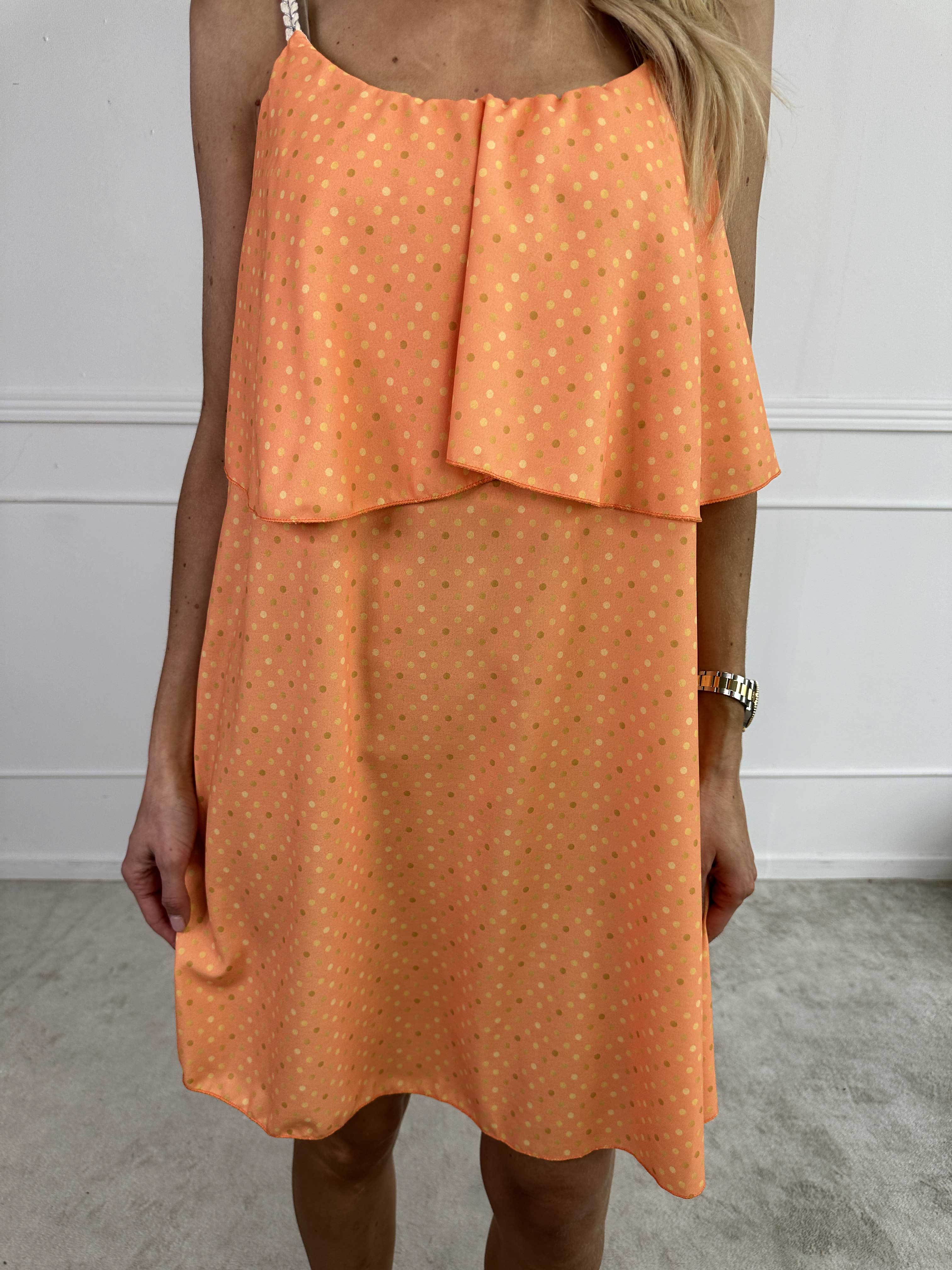 Blanca Dot - Prikket kjole med flæsekant og flettede stropper