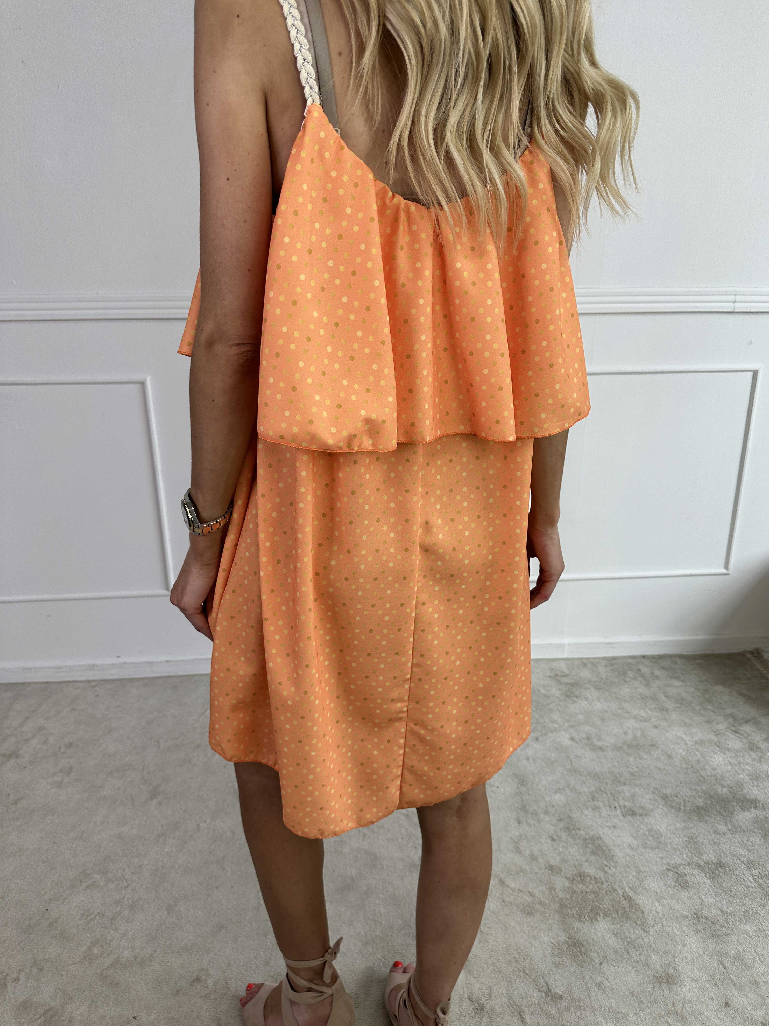 Blanca Dot - Prikket kjole med flæsekant og flettede stropper