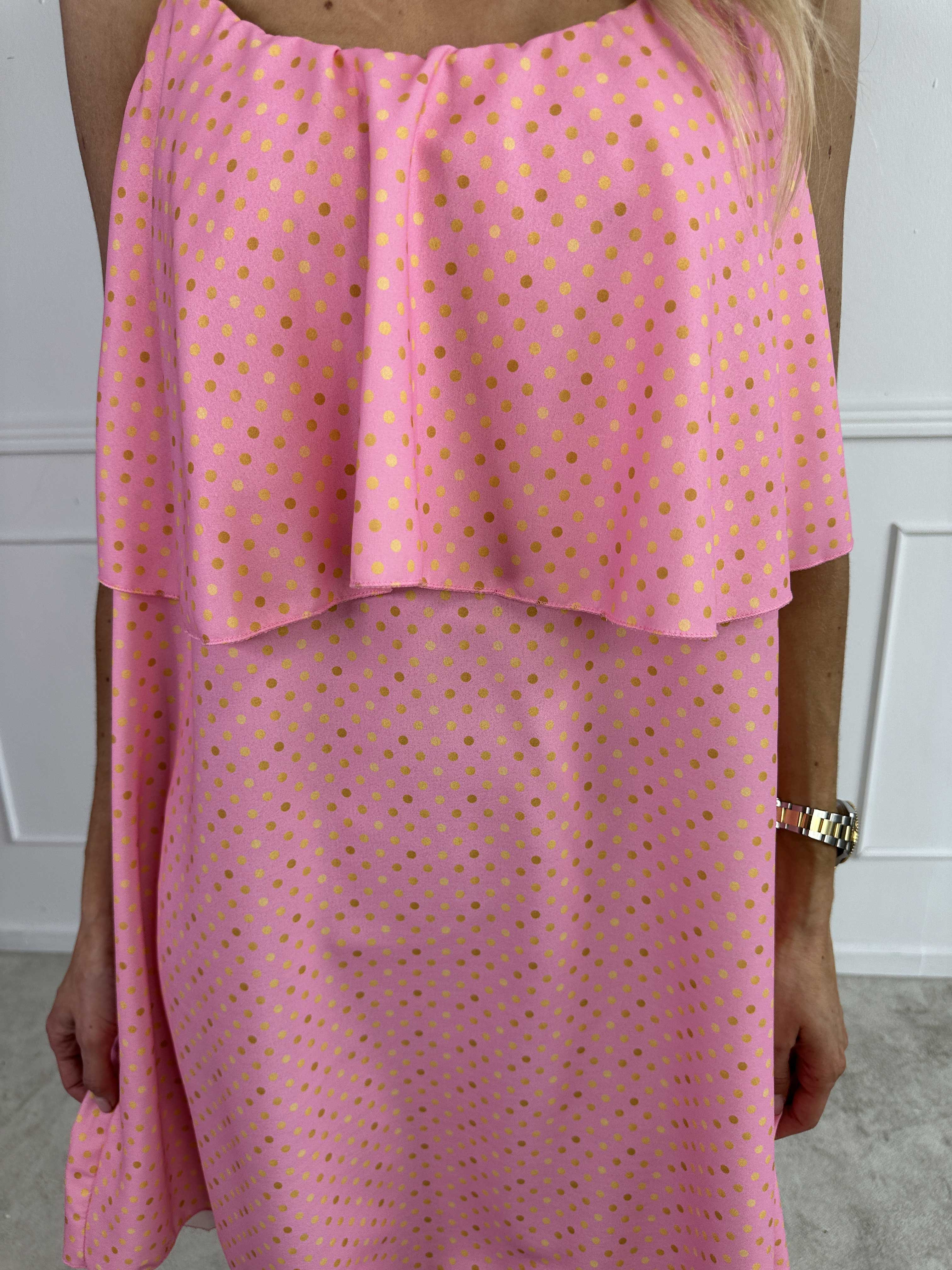 Blanca Dot - Prikket kjole med flæsekant og flettede stropper