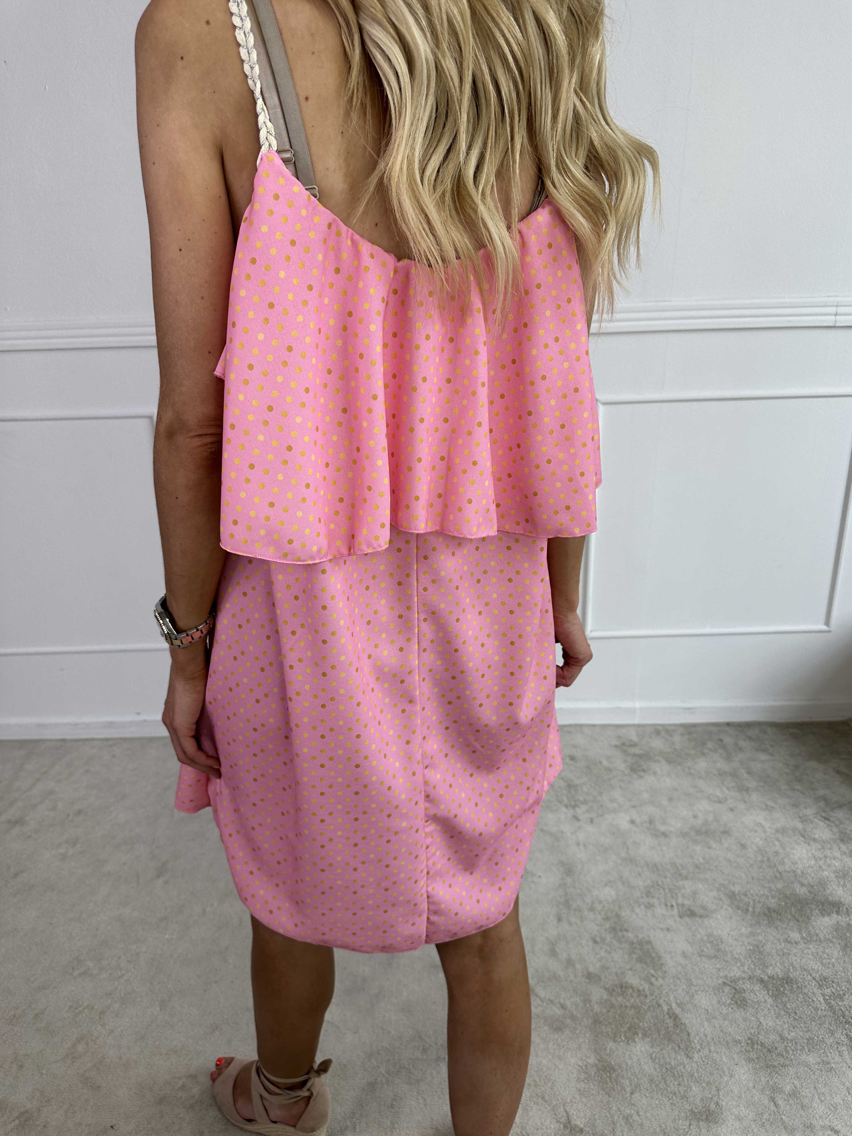 Blanca Dot - Prikket kjole med flæsekant og flettede stropper