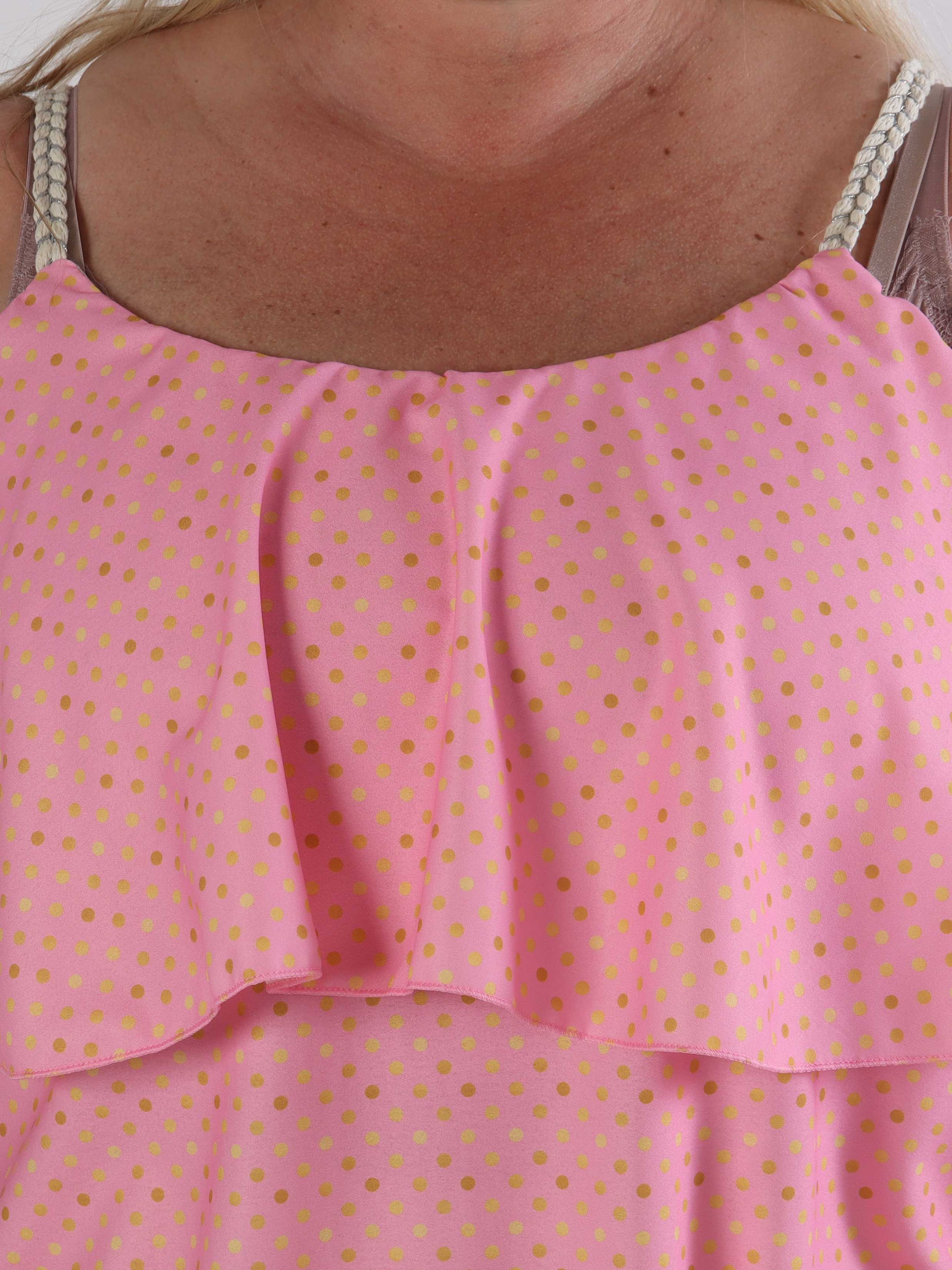 Blanca Dot Top - Prikket plus size top med flæsekant og flettede stropper