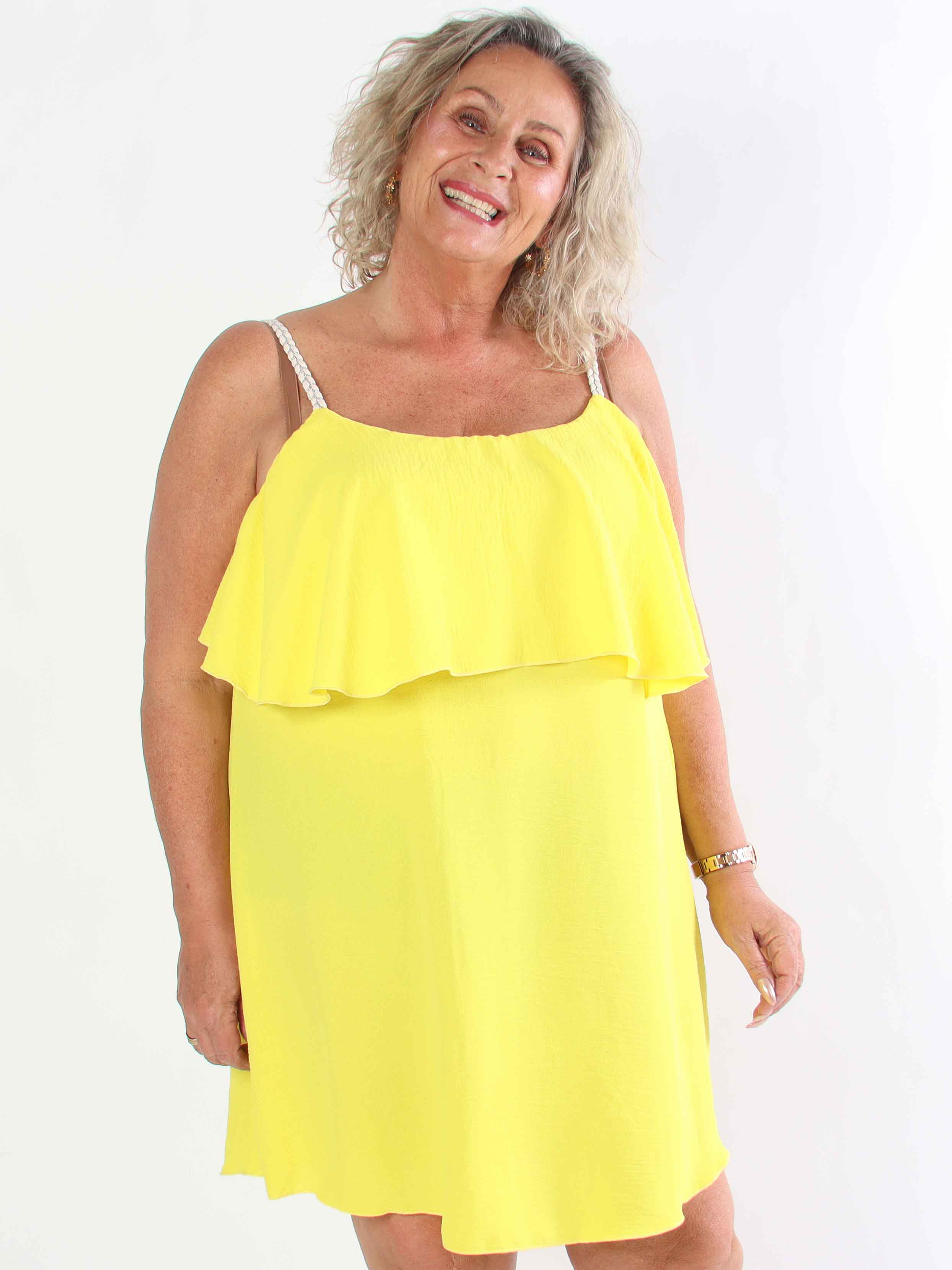 Blanca - Plus size flæsekjole med flettede stropper