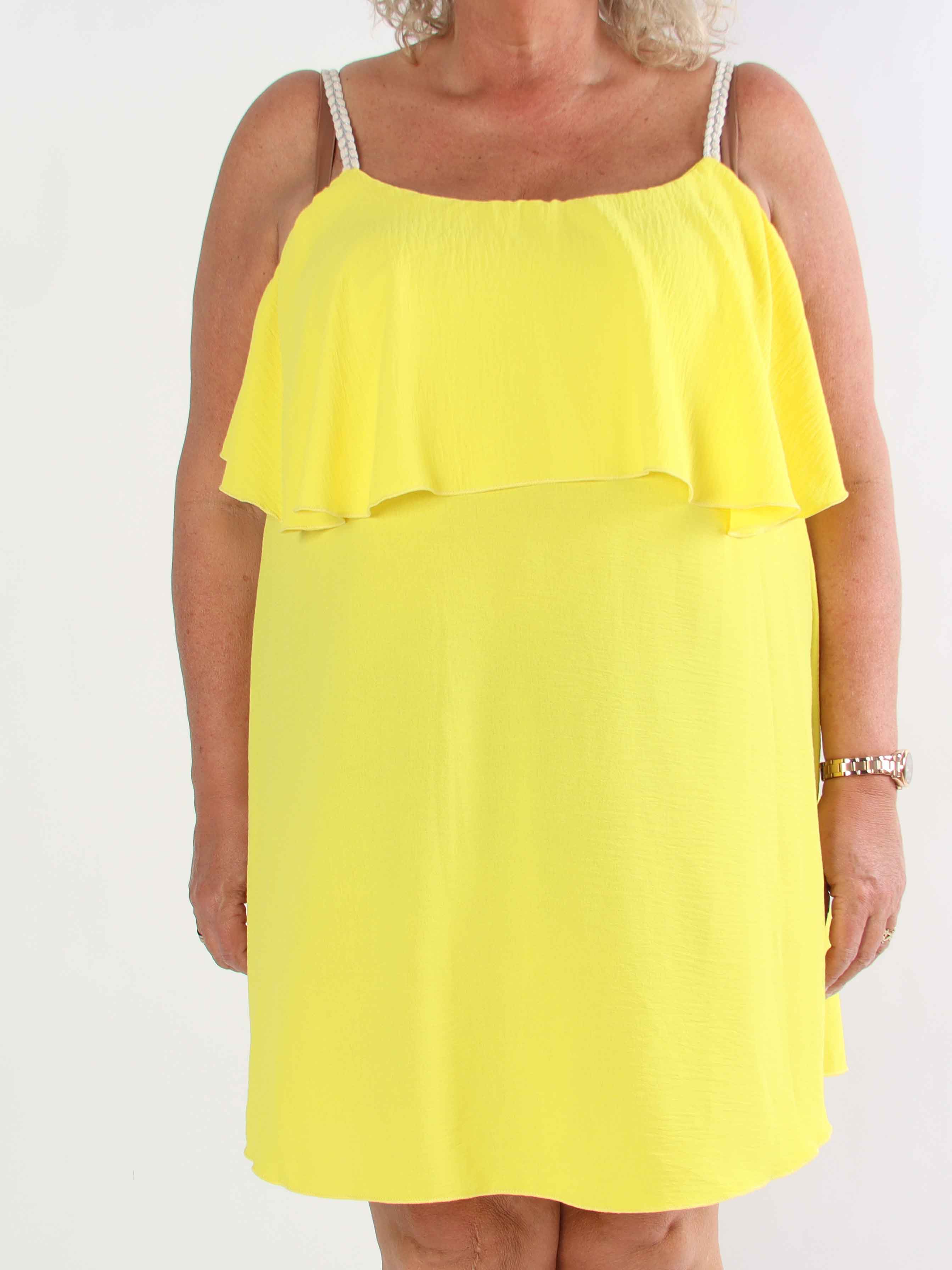 Blanca - Plus size flæsekjole med flettede stropper