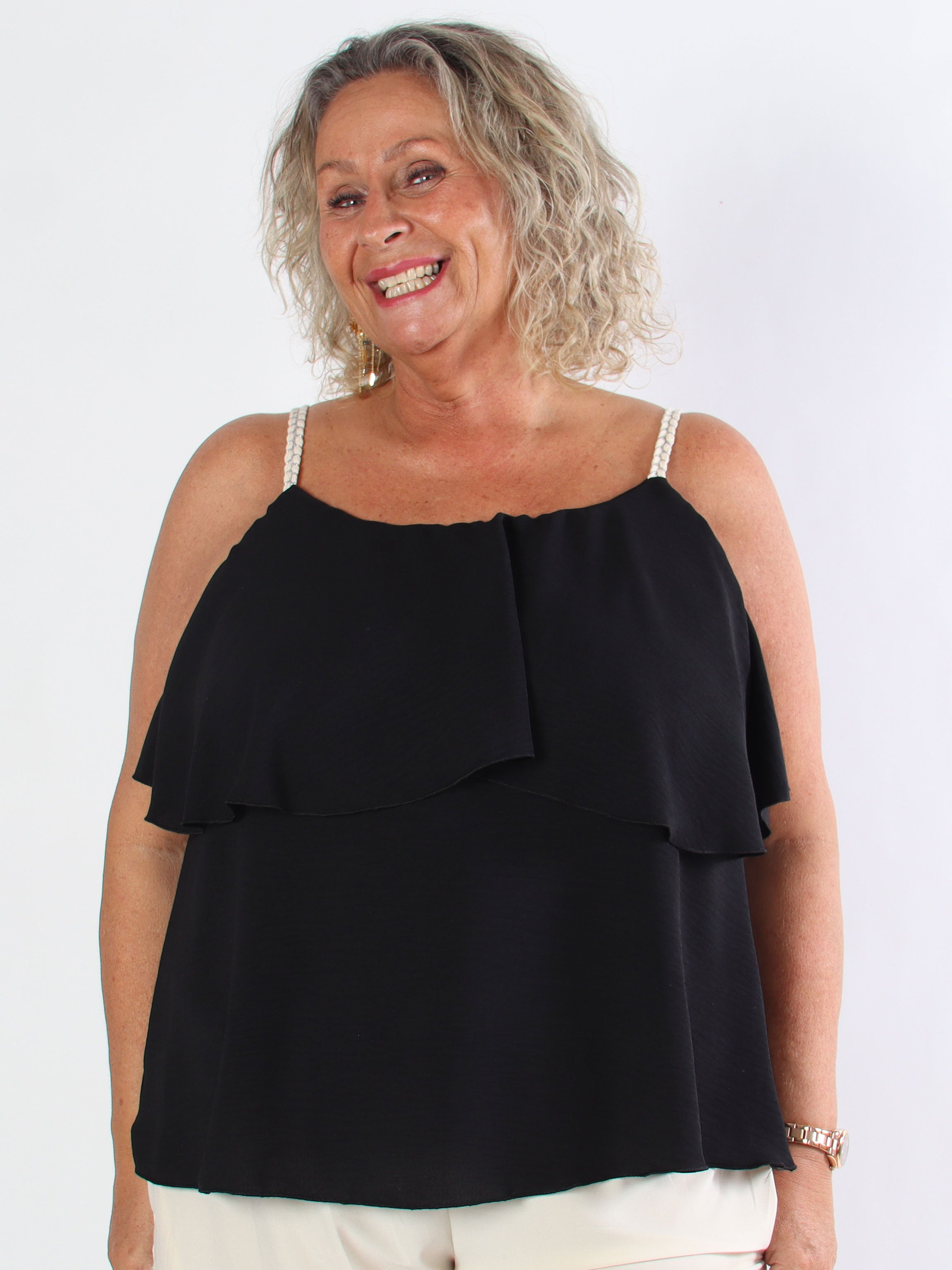 Blanca Top - Plus size flæsetop med flettede stropper