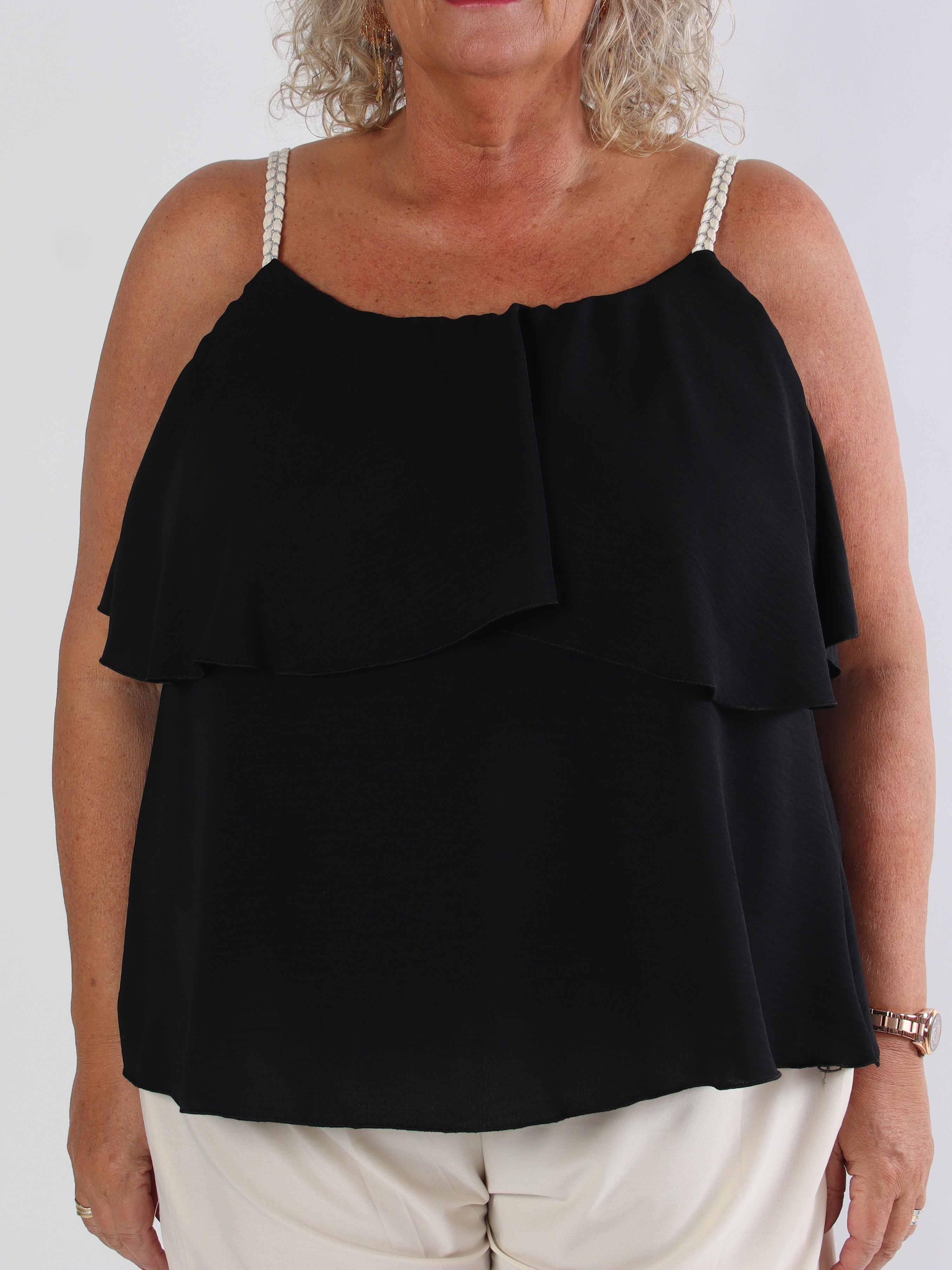 Blanca Top - Plus size flæsetop med flettede stropper