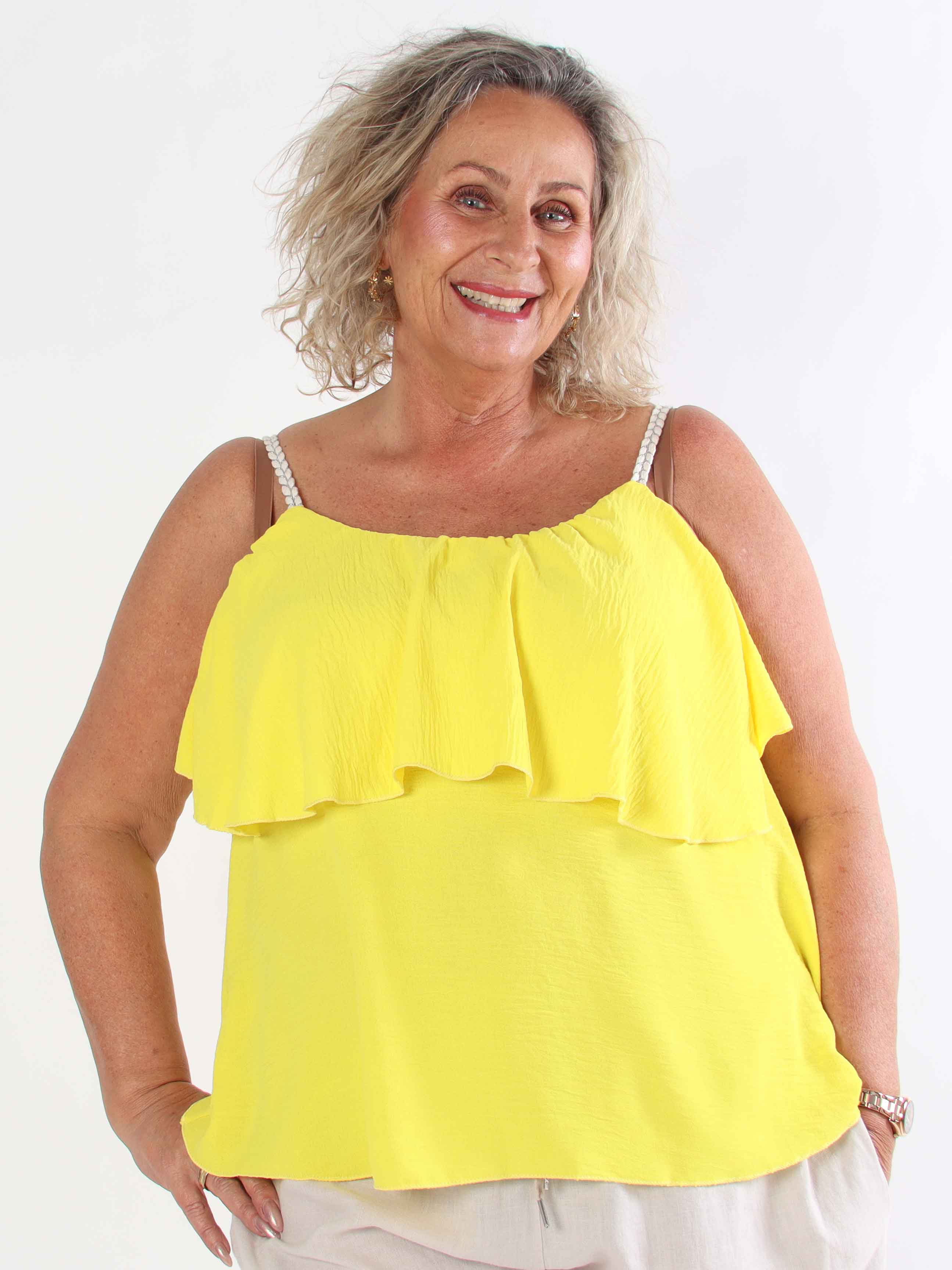 Blanca Top - Plus size flæsetop med flettede stropper