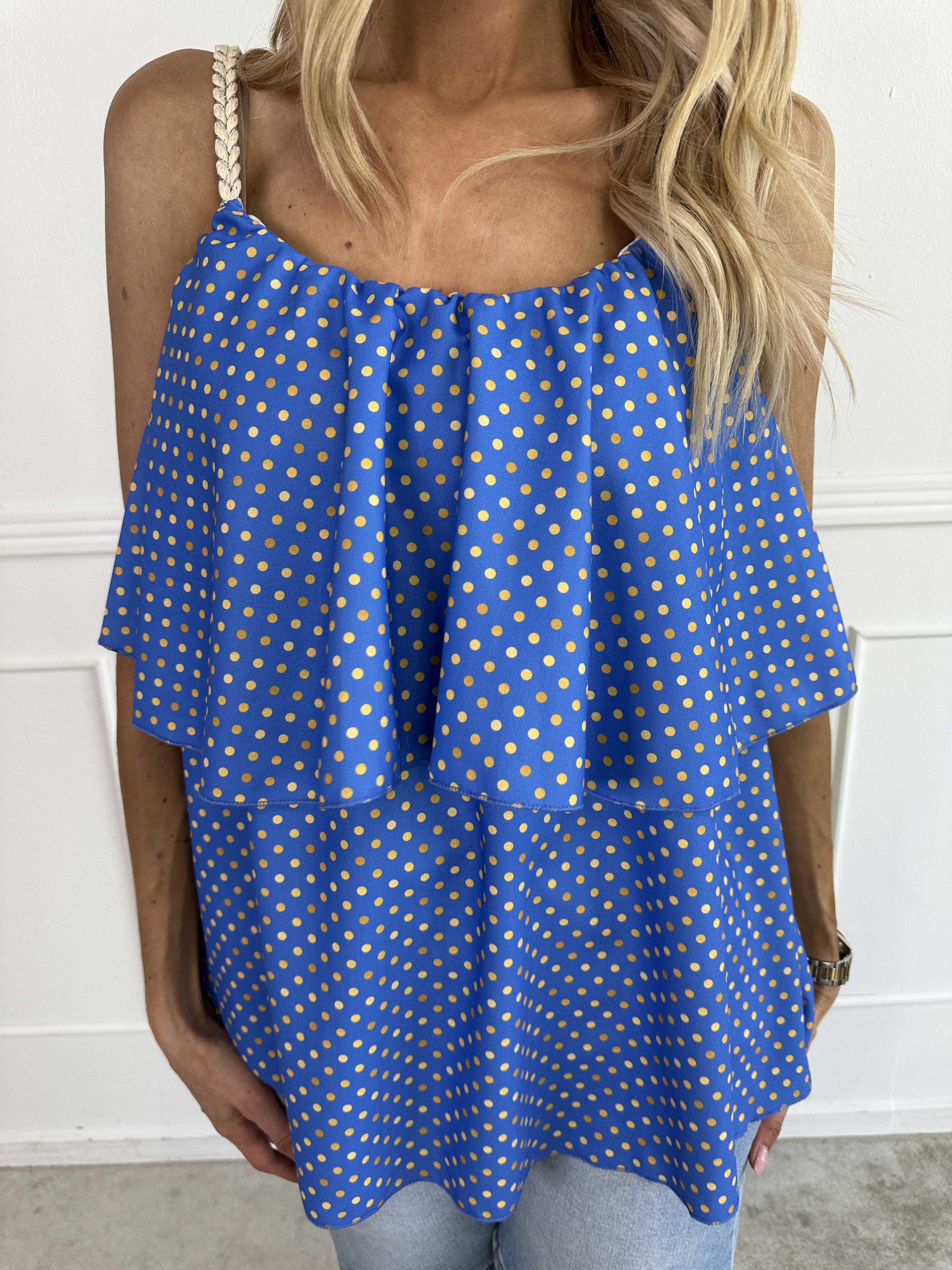 Blanca Dot Top - Prikket top med flæsekant og flettede stropper