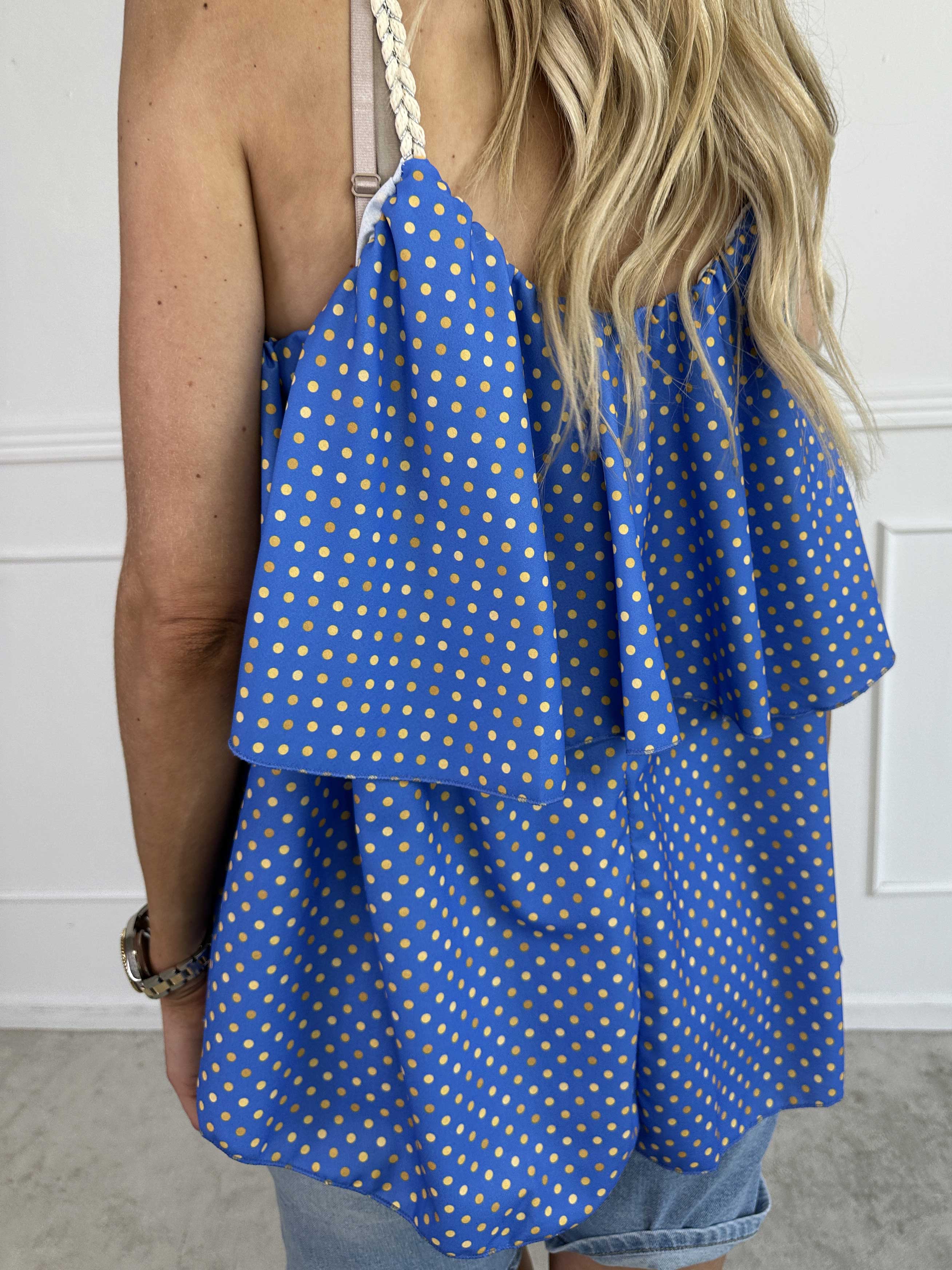 Blanca Dot Top - Prikket top med flæsekant og flettede stropper