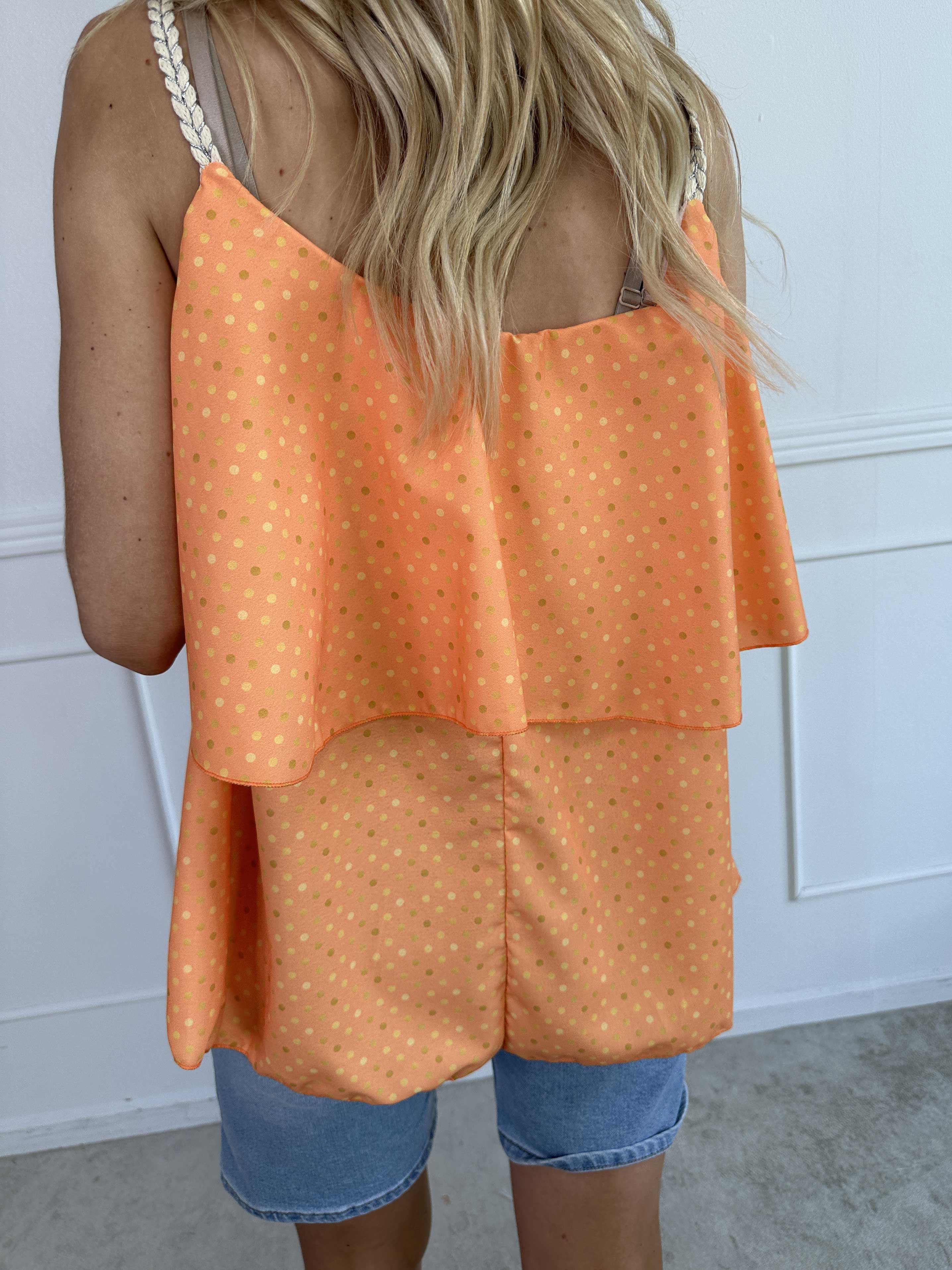 Blanca Dot Top - Prikket top med flæsekant og flettede stropper