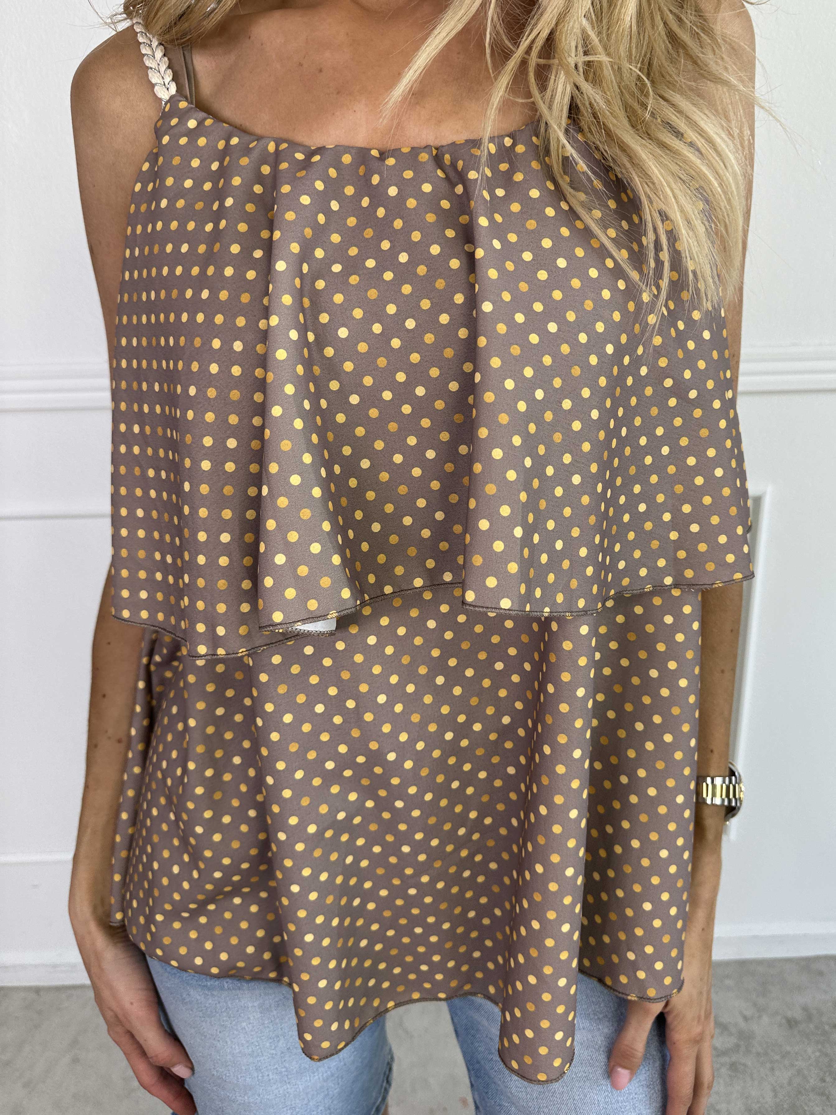 Blanca Dot Top - Prikket top med flæsekant og flettede stropper