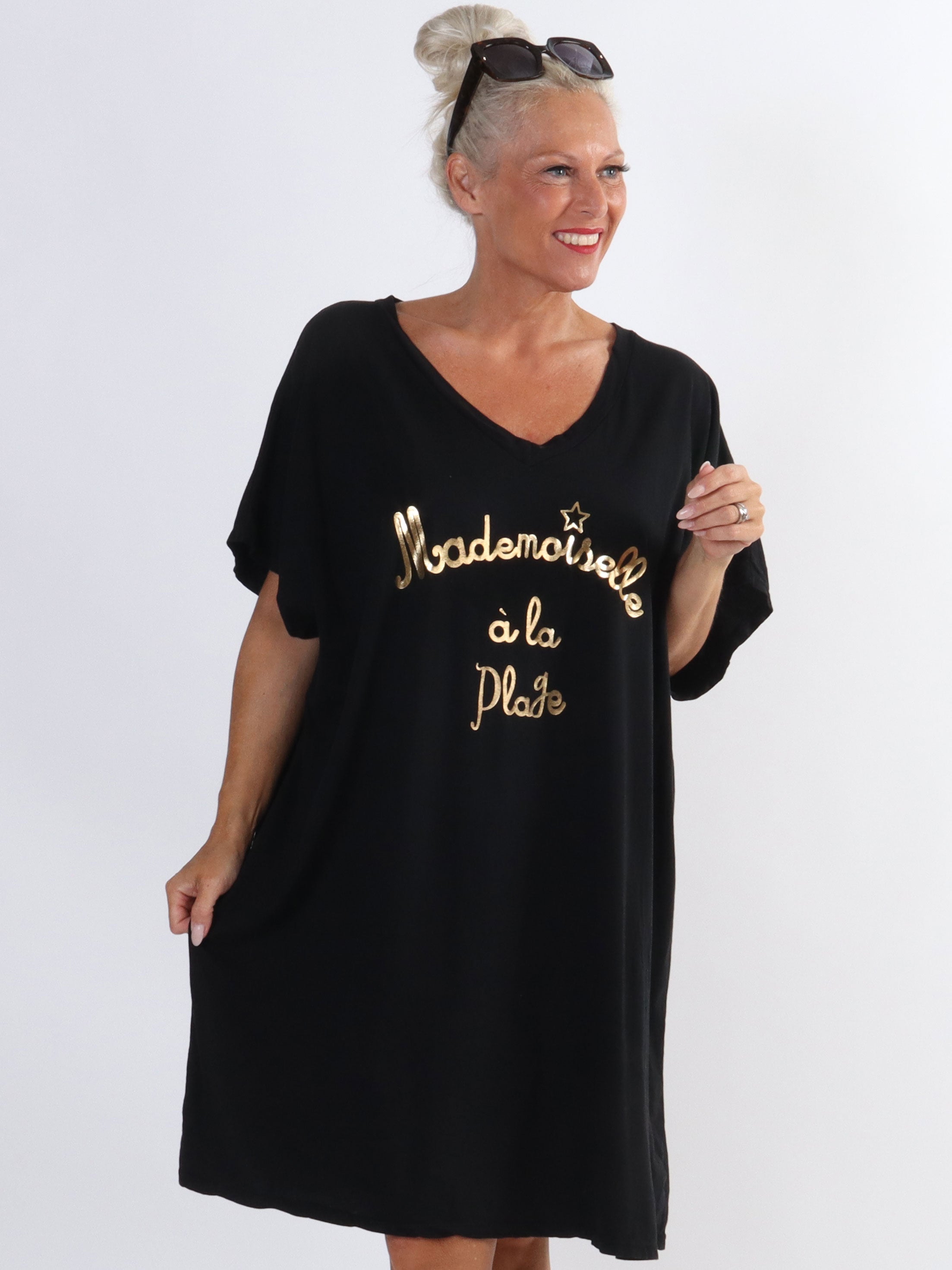 Bree - Plus size t-shirt kjole i bomuld med tekst foran