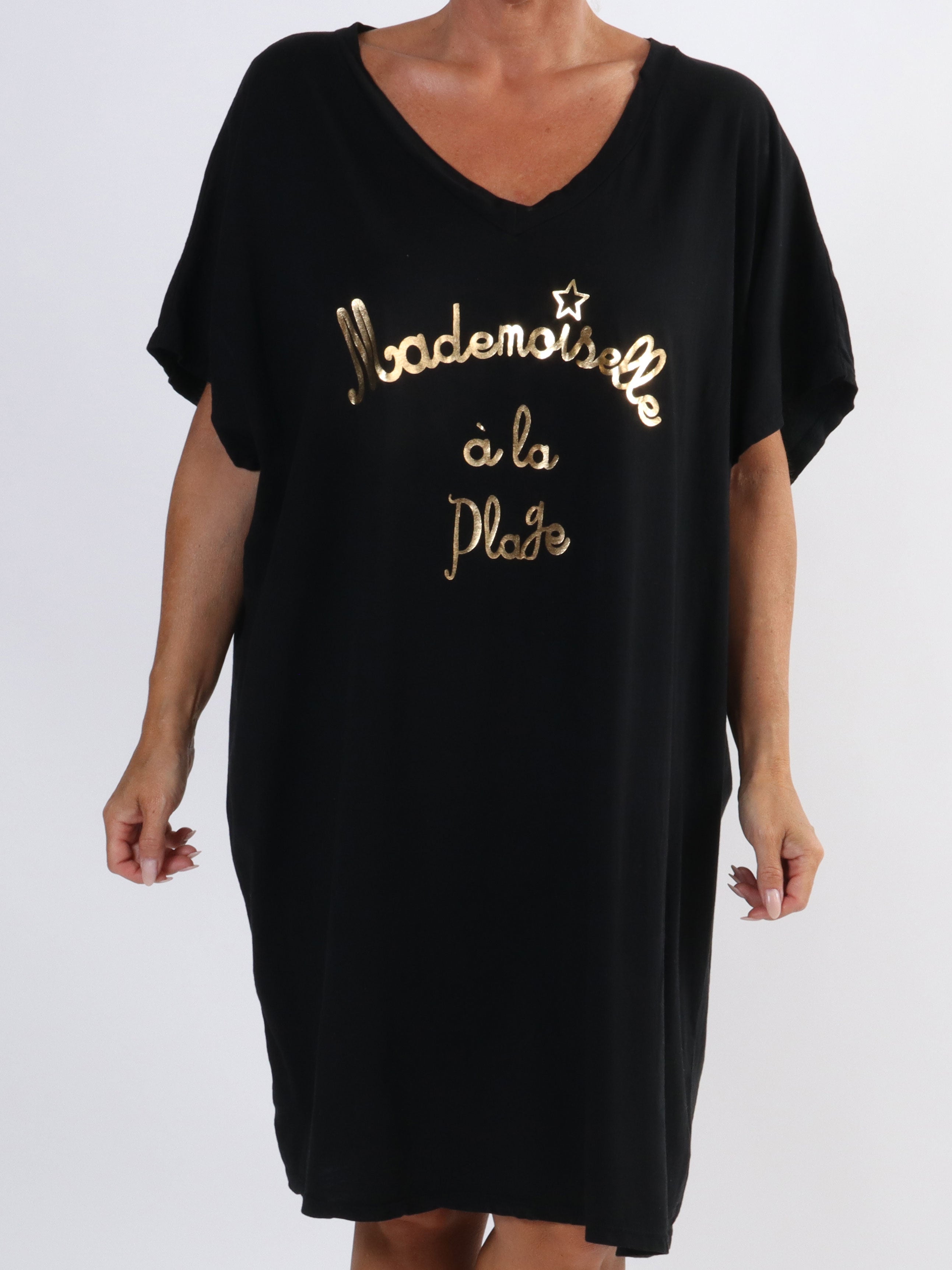 Bree - Plus size t-shirt kjole i bomuld med tekst foran