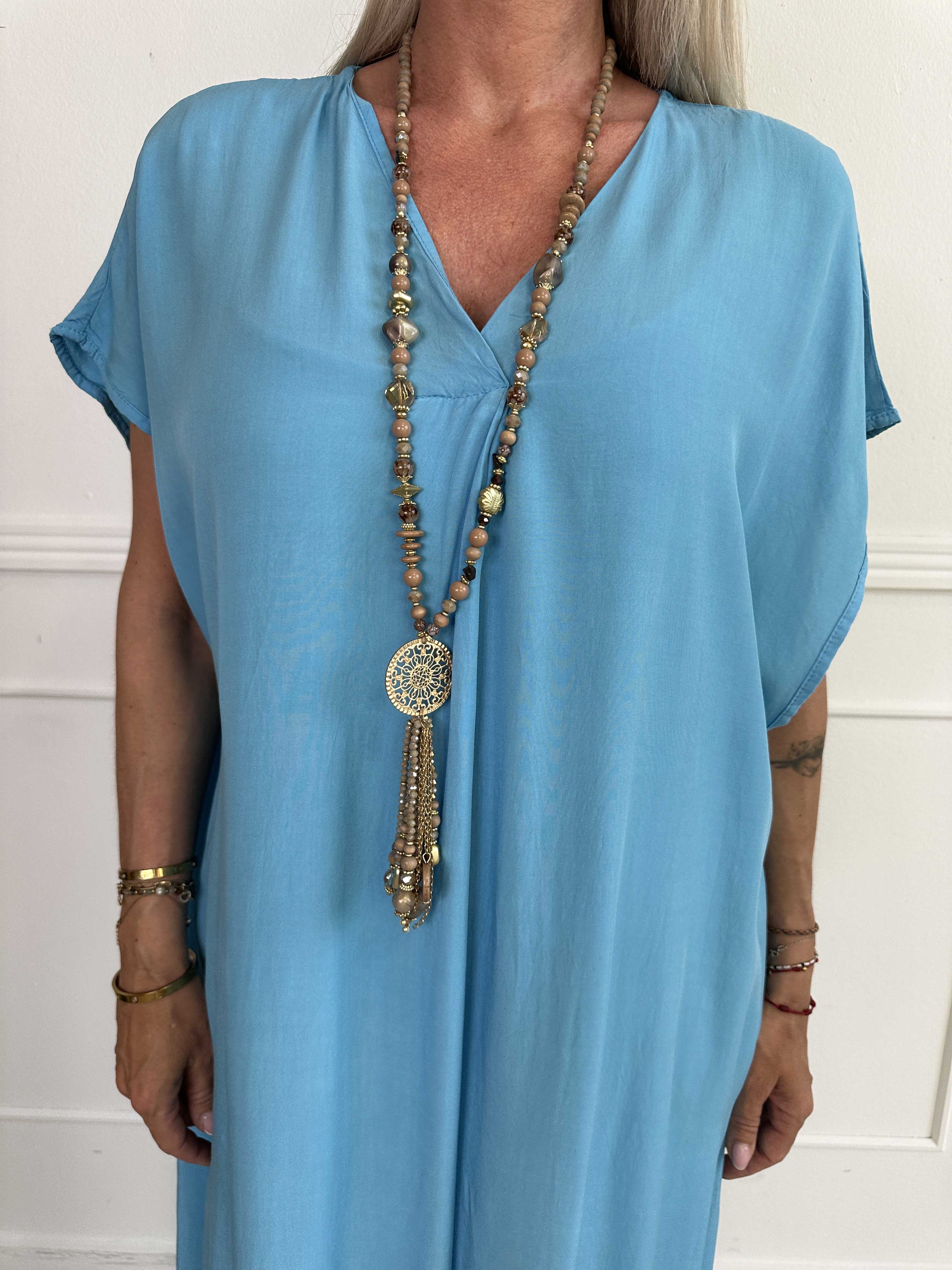 Briseis - Lang luftig kjole i viskose med v-udskæring