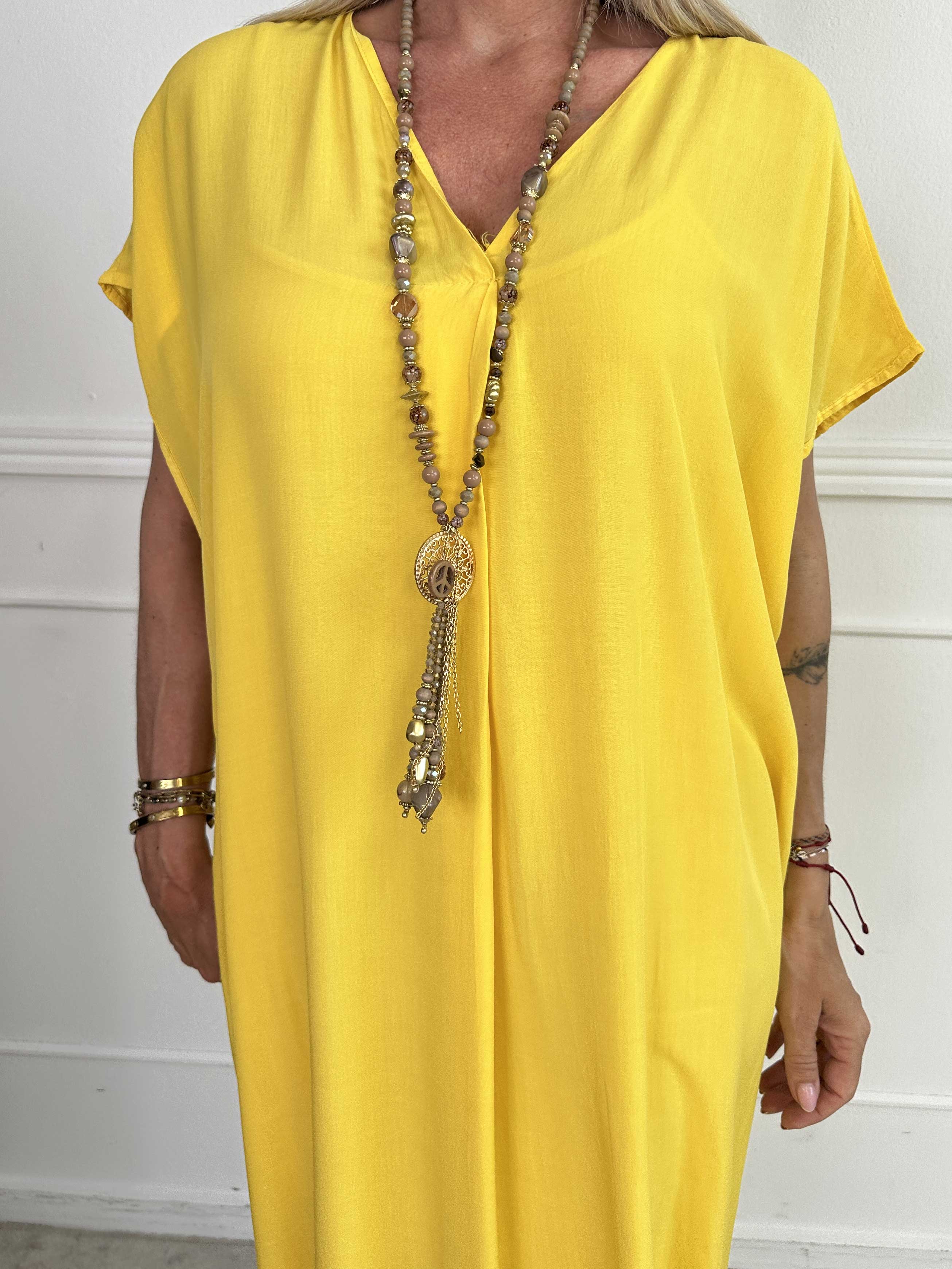 Briseis - Lang luftig kjole i viskose med v-udskæring