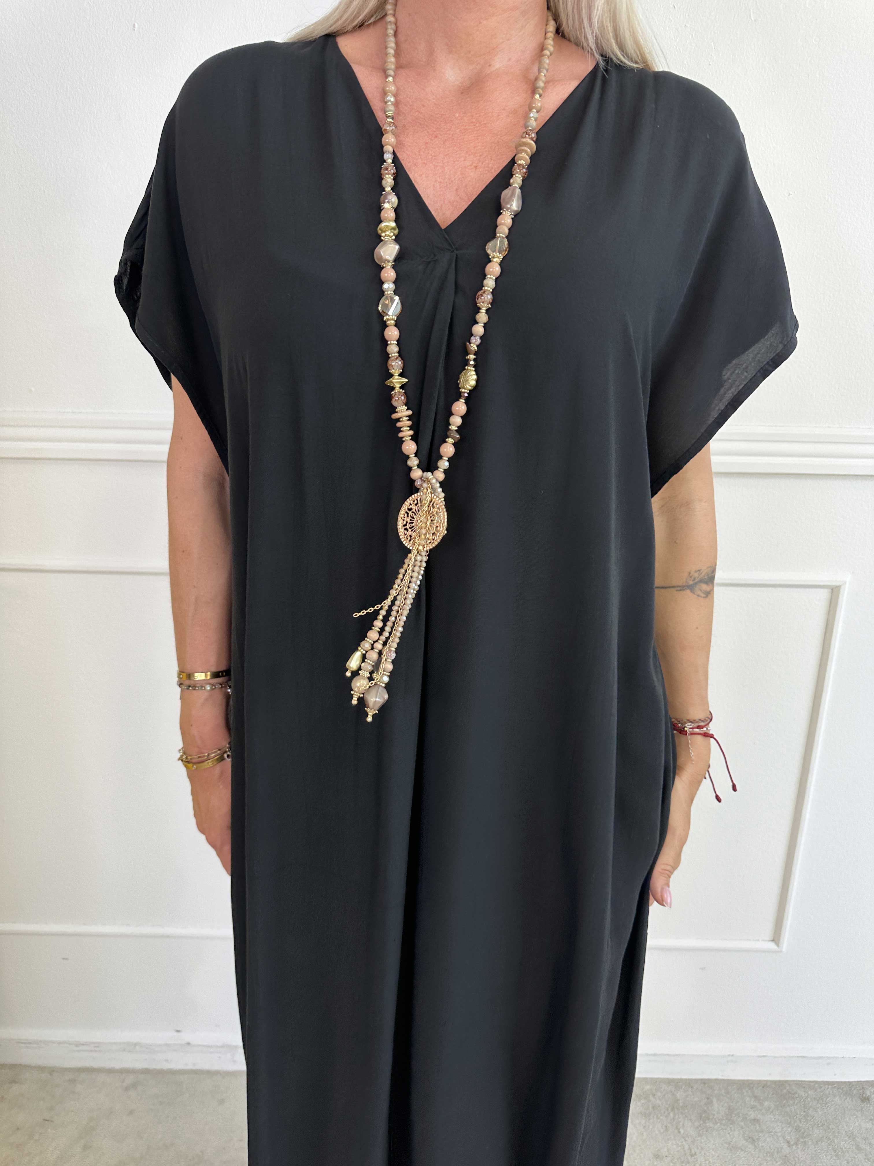 Briseis - Lang luftig kjole i viskose med v-udskæring