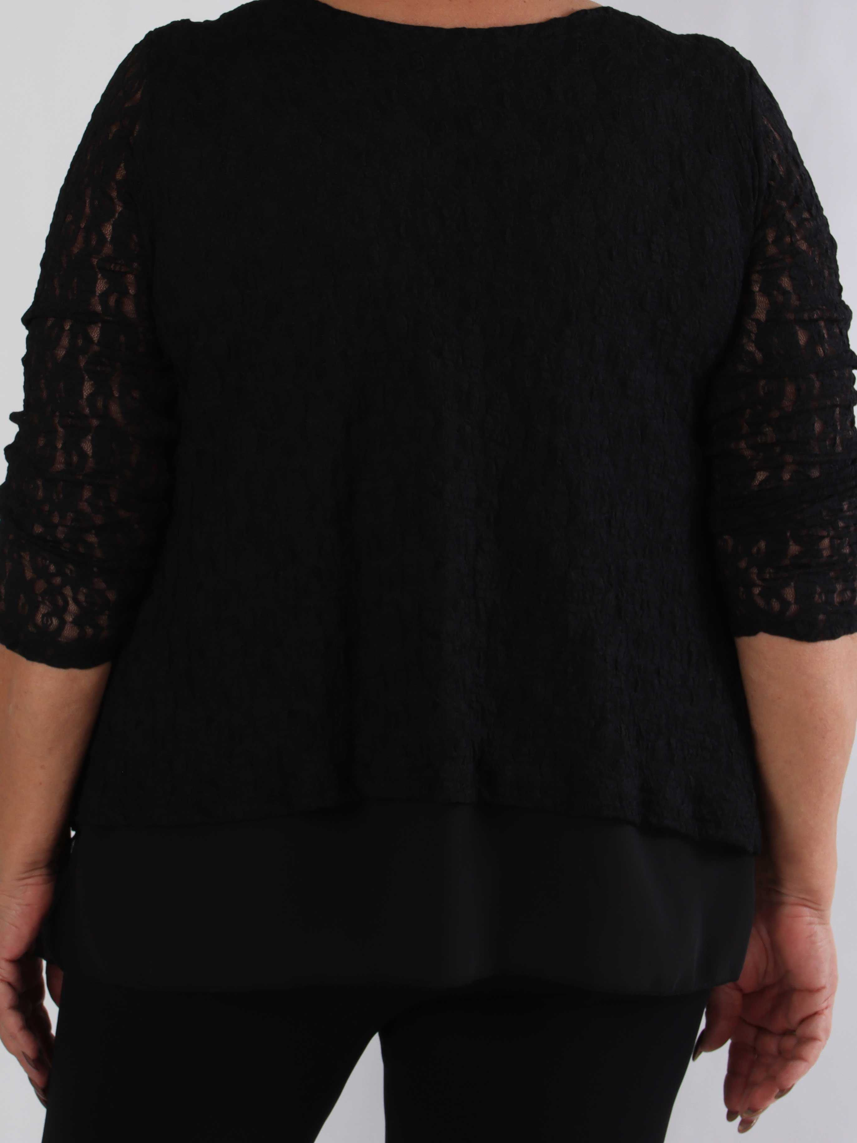 Candidas - Plus size blondetunika med chiffonlag