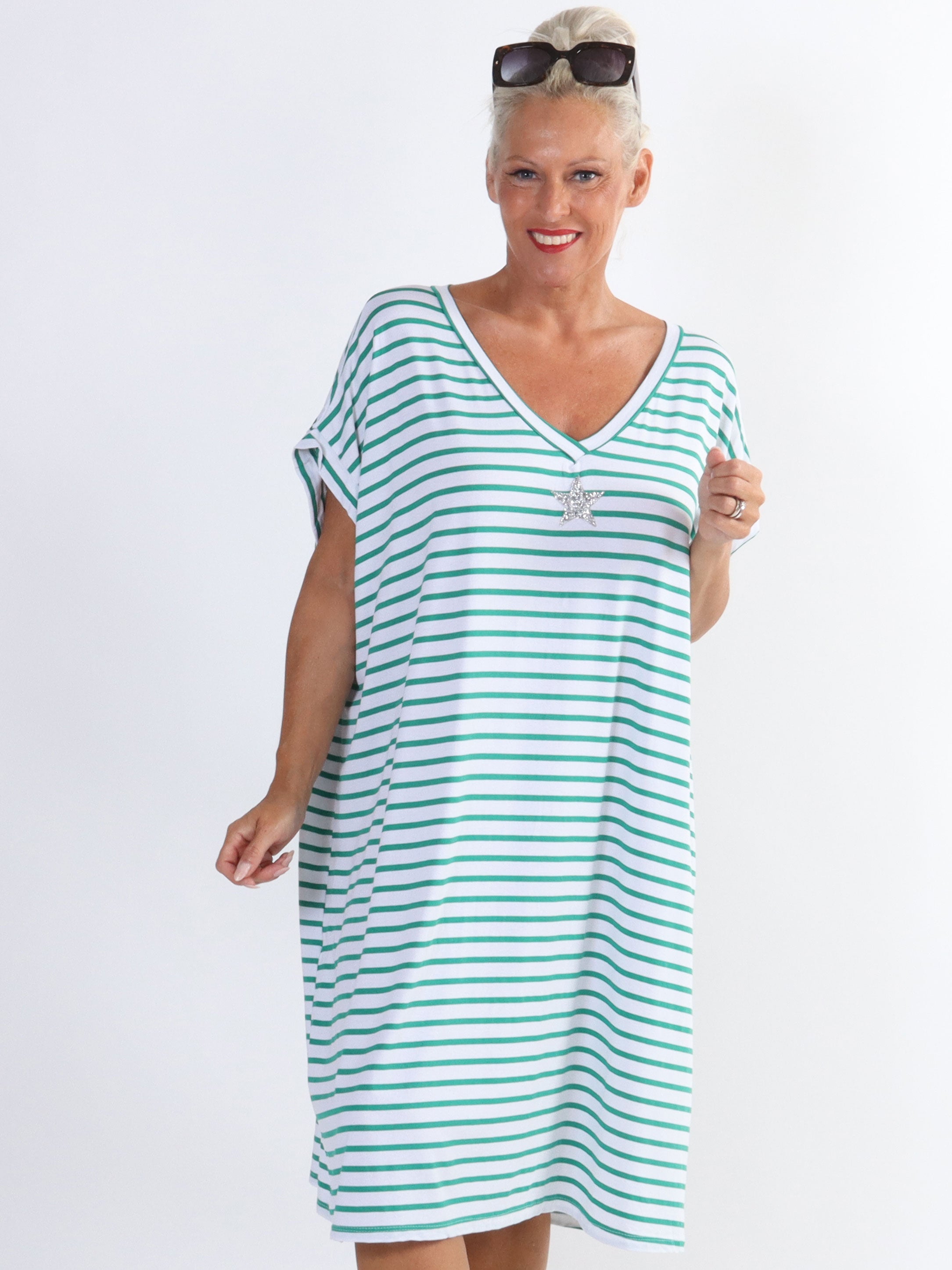 Cath - Plus size t-shirt kjole i viskose med sølv stjerne