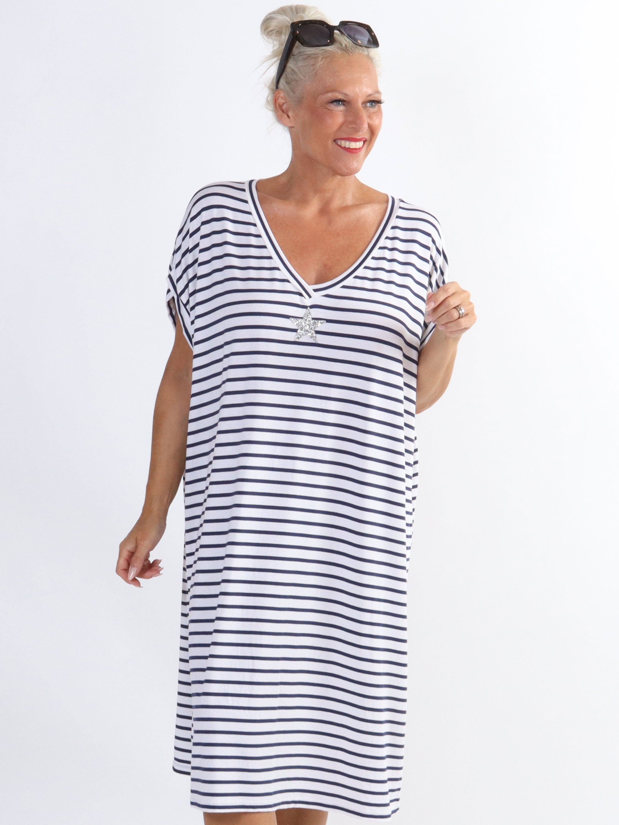 Cath - Plus size t-shirt kjole i viskose med sølv stjerne