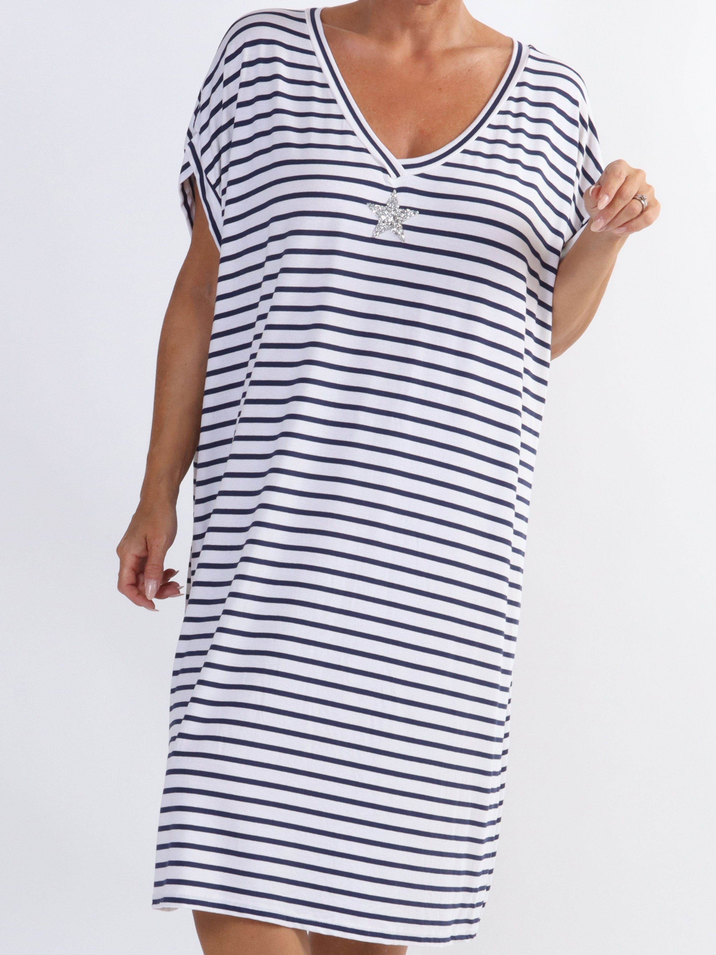 Cath - Plus size t-shirt kjole i viskose med sølv stjerne