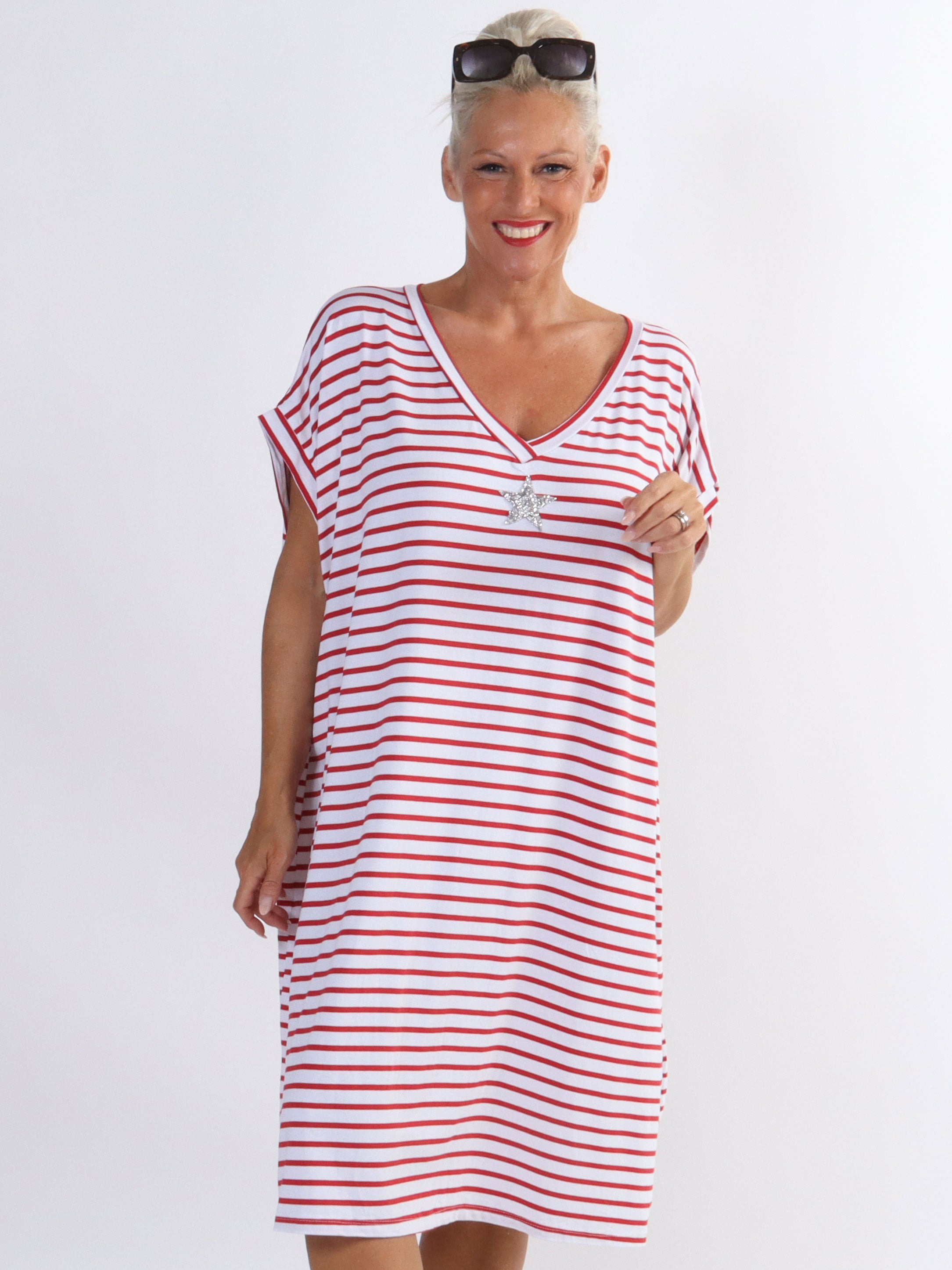 Cath - Plus size t-shirt kjole i viskose med sølv stjerne