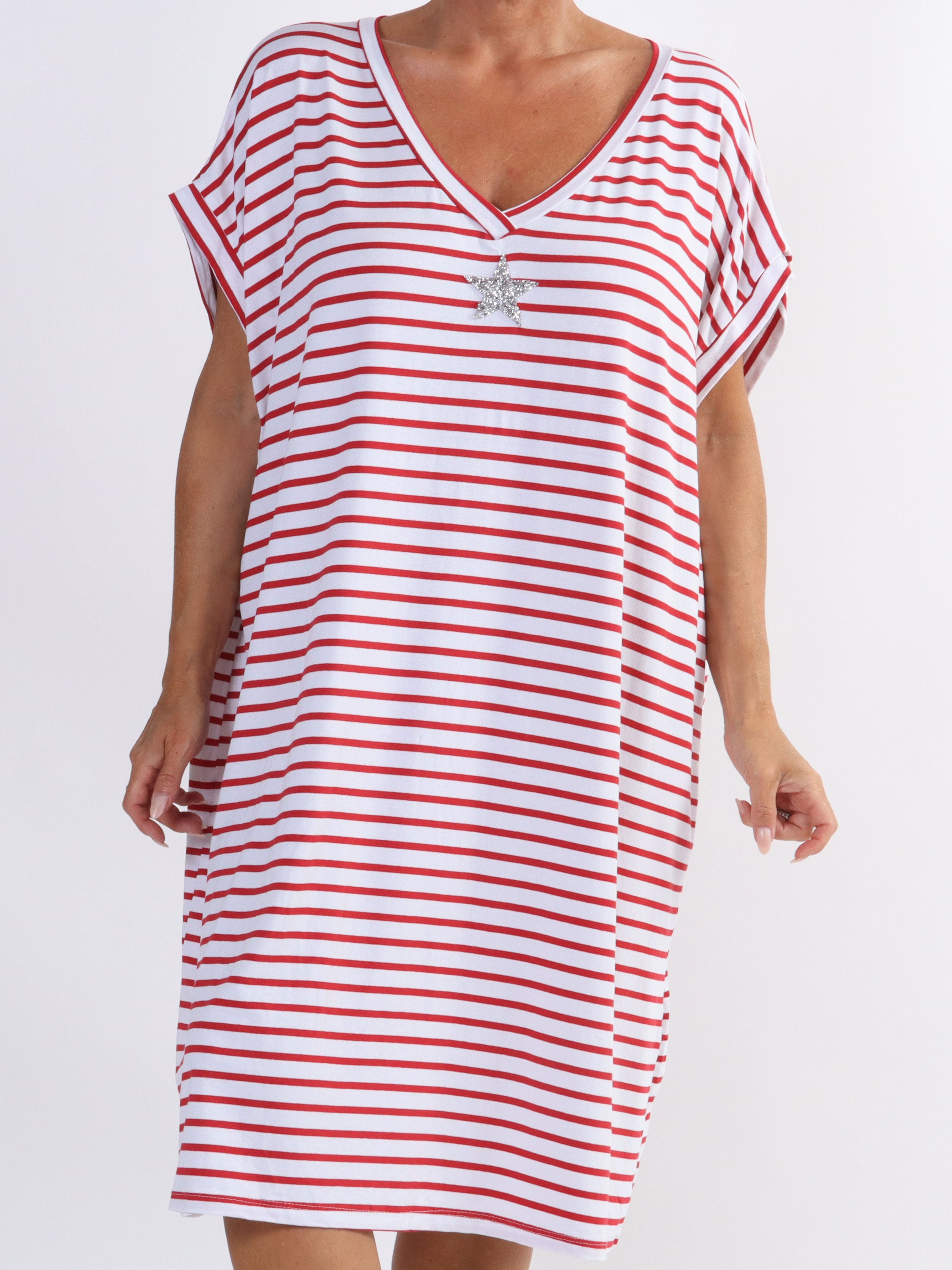 Cath - Plus size t-shirt kjole i viskose med sølv stjerne