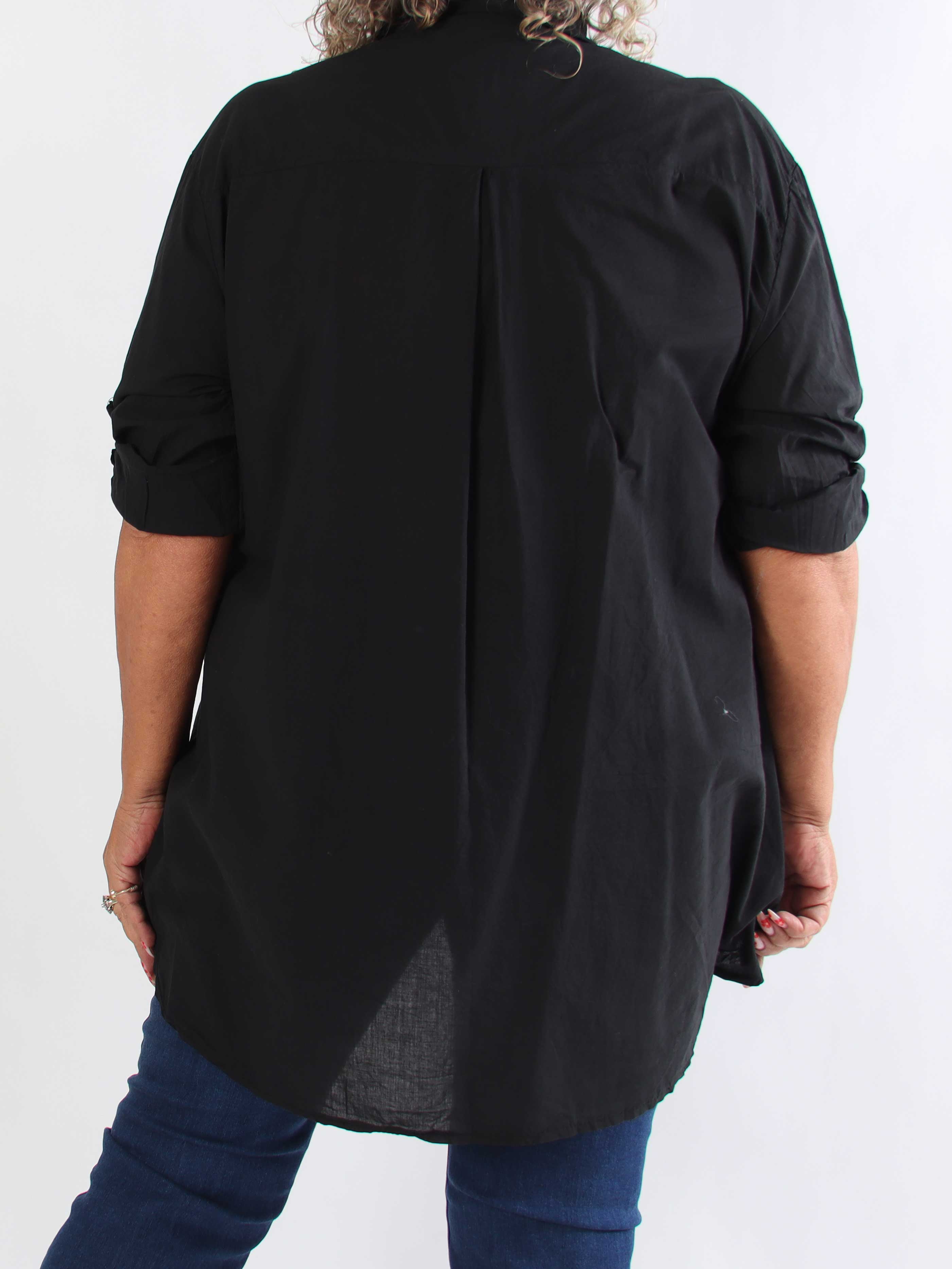 Catherina - Plus size skjorte i bomuld med fine, broderede gulddetaljer